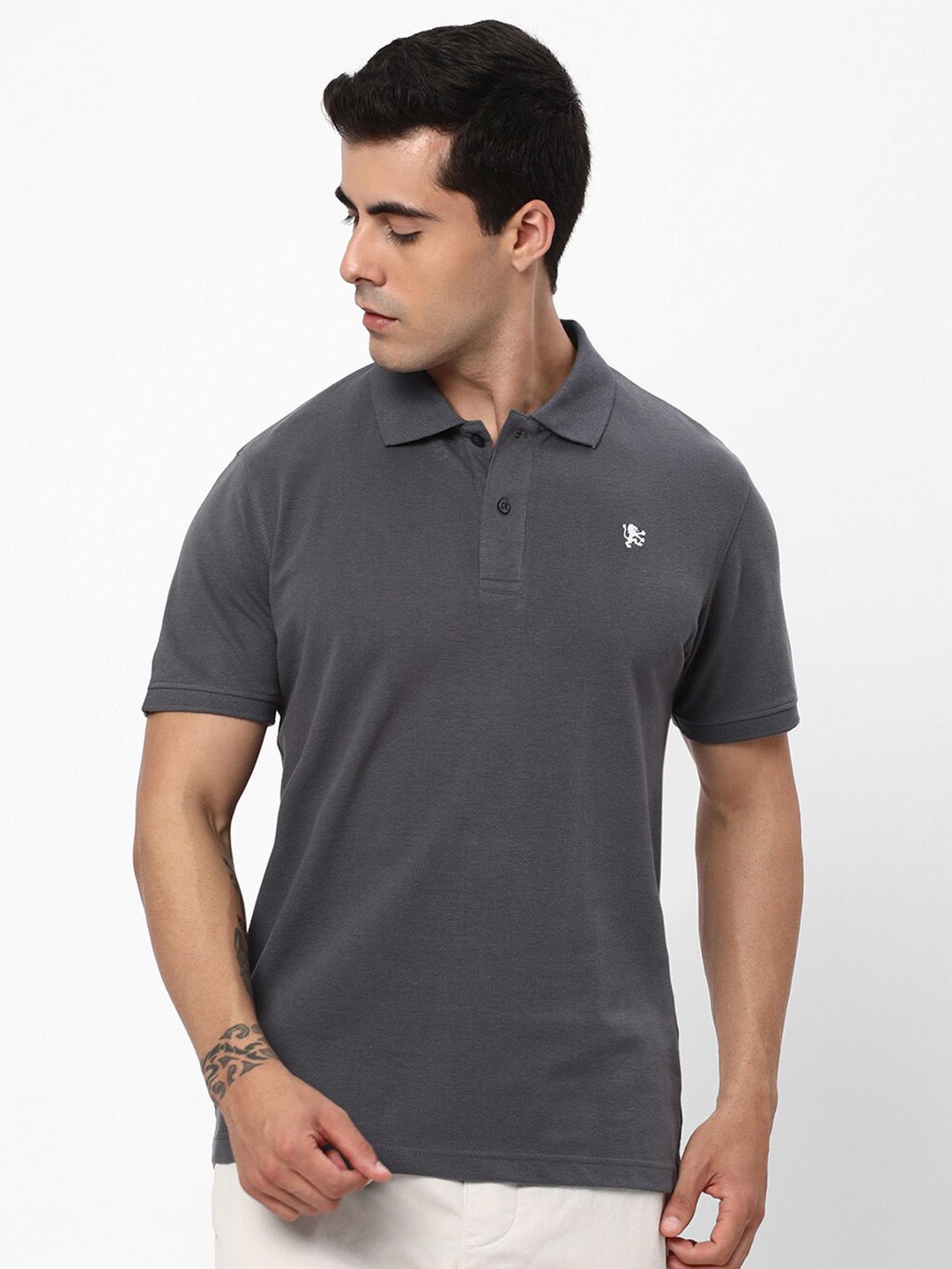 

R&B Polo Collar Cotton T-shirt, Grey