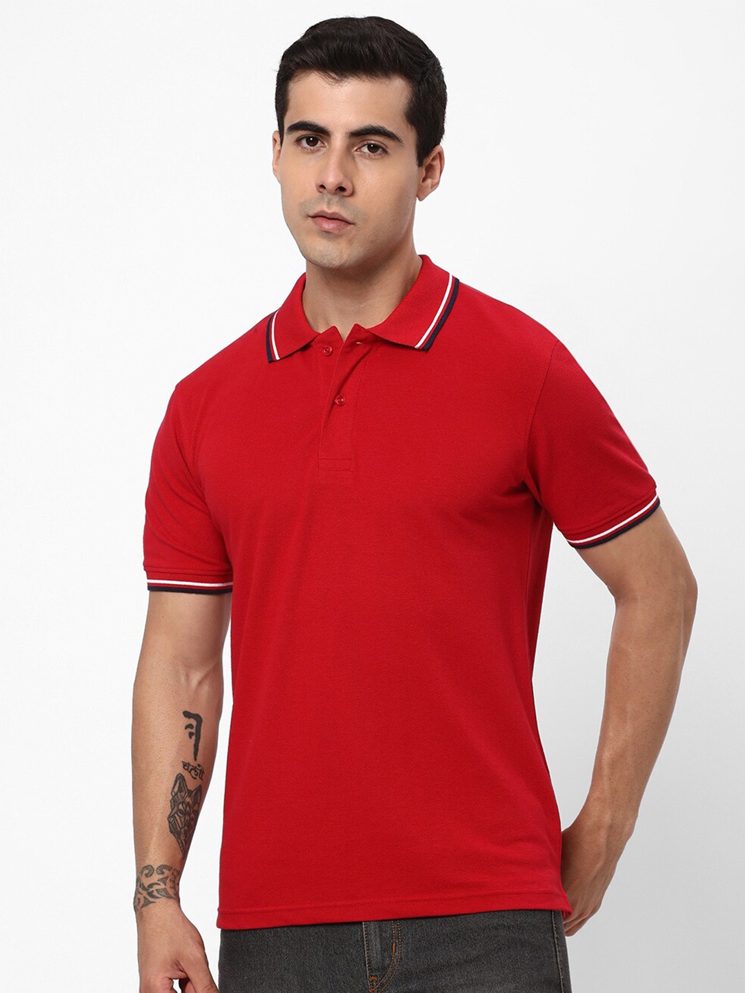 

R&B Cotton Polo Collar T-shirt, Red