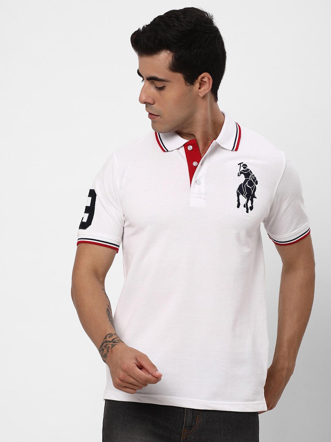 

R&B Polo Collar Cotton T-shirt, White