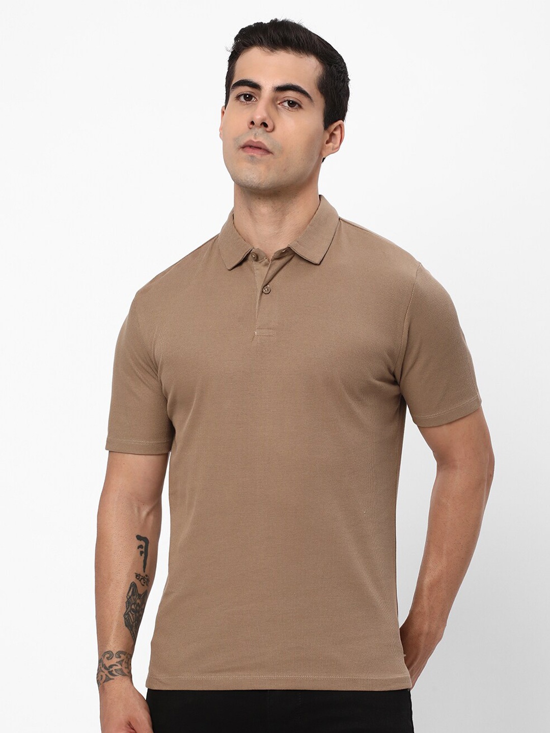 

R&B Polo Collar Cotton T-shirt, Brown