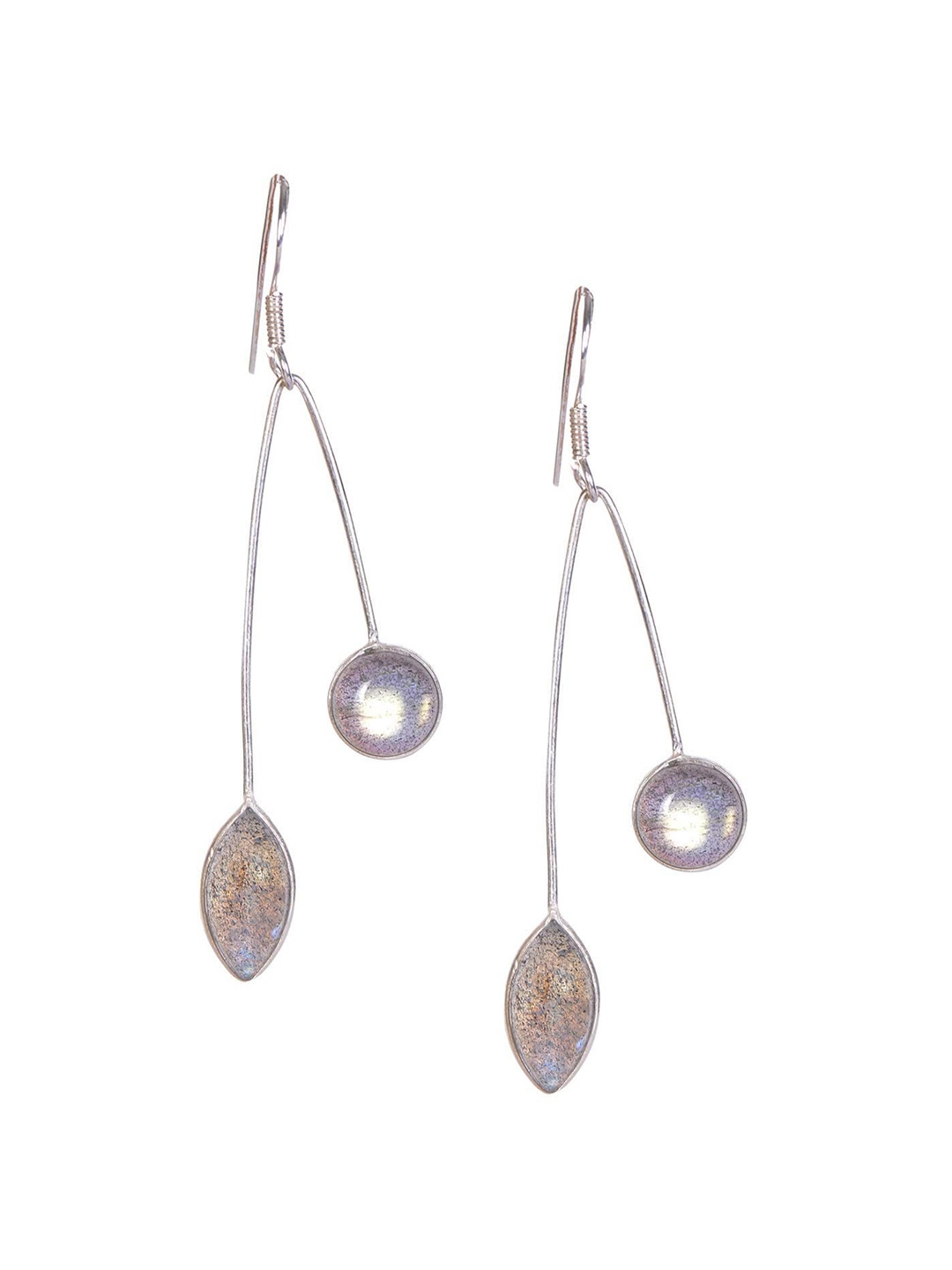 

Silverwala Silver-Plated Labradorite-Studded Contemporary 925 Silver Drop Earrings