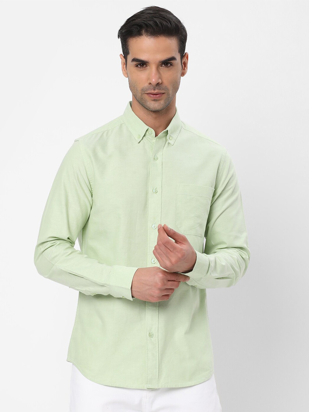 

R&B Button-Down Collar Cotton Casual Shirt, Green