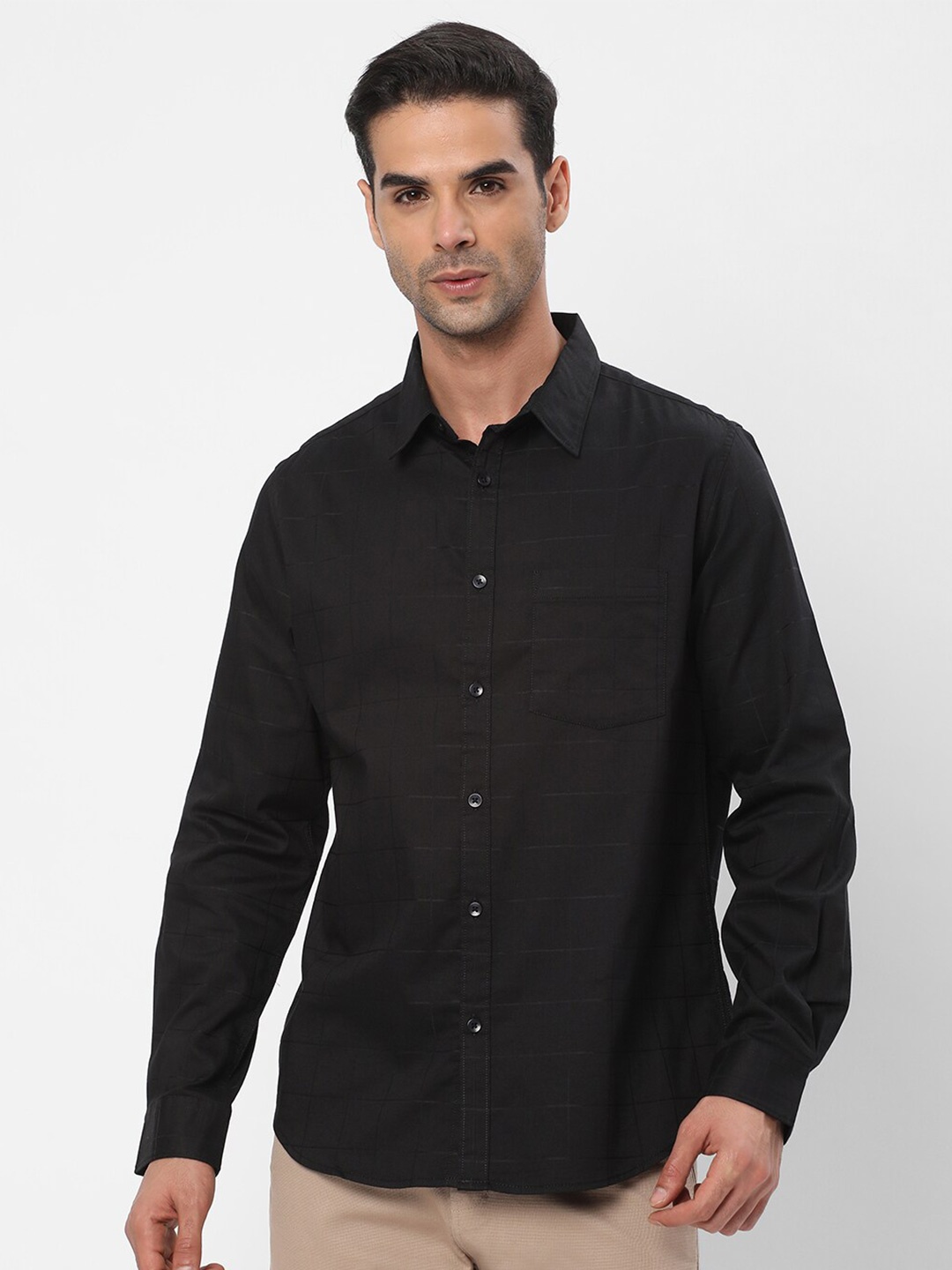 

R&B Checked Cotton Casual Shirt, Black