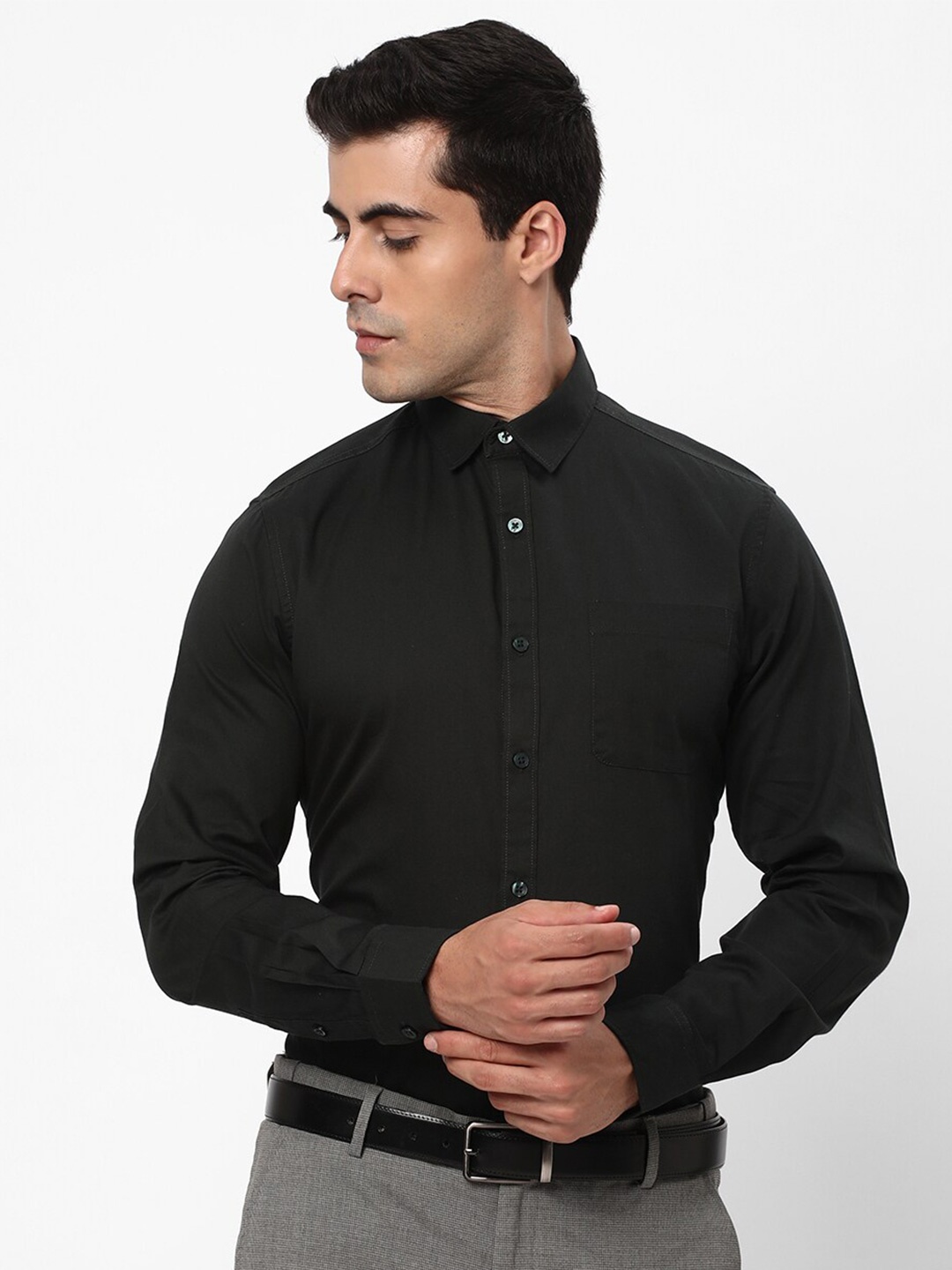 

R&B Spread Collar Cotton Casual Shirt, Olive