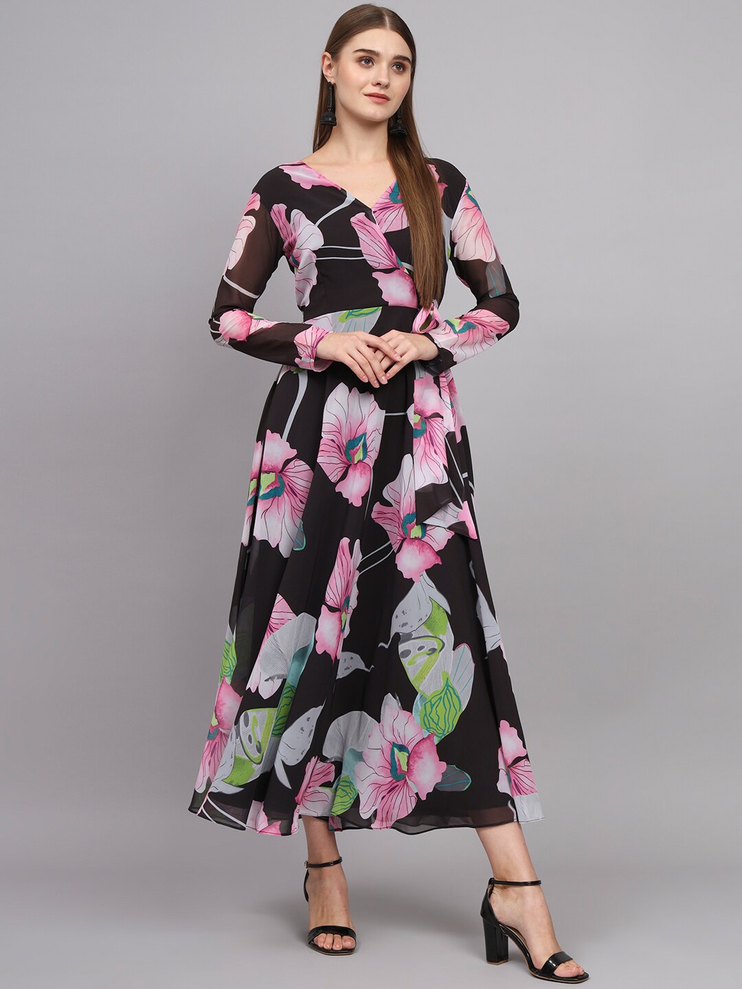 

BLACK SCISSOR Floral Printed Fit and Flared Ethnic Dresses