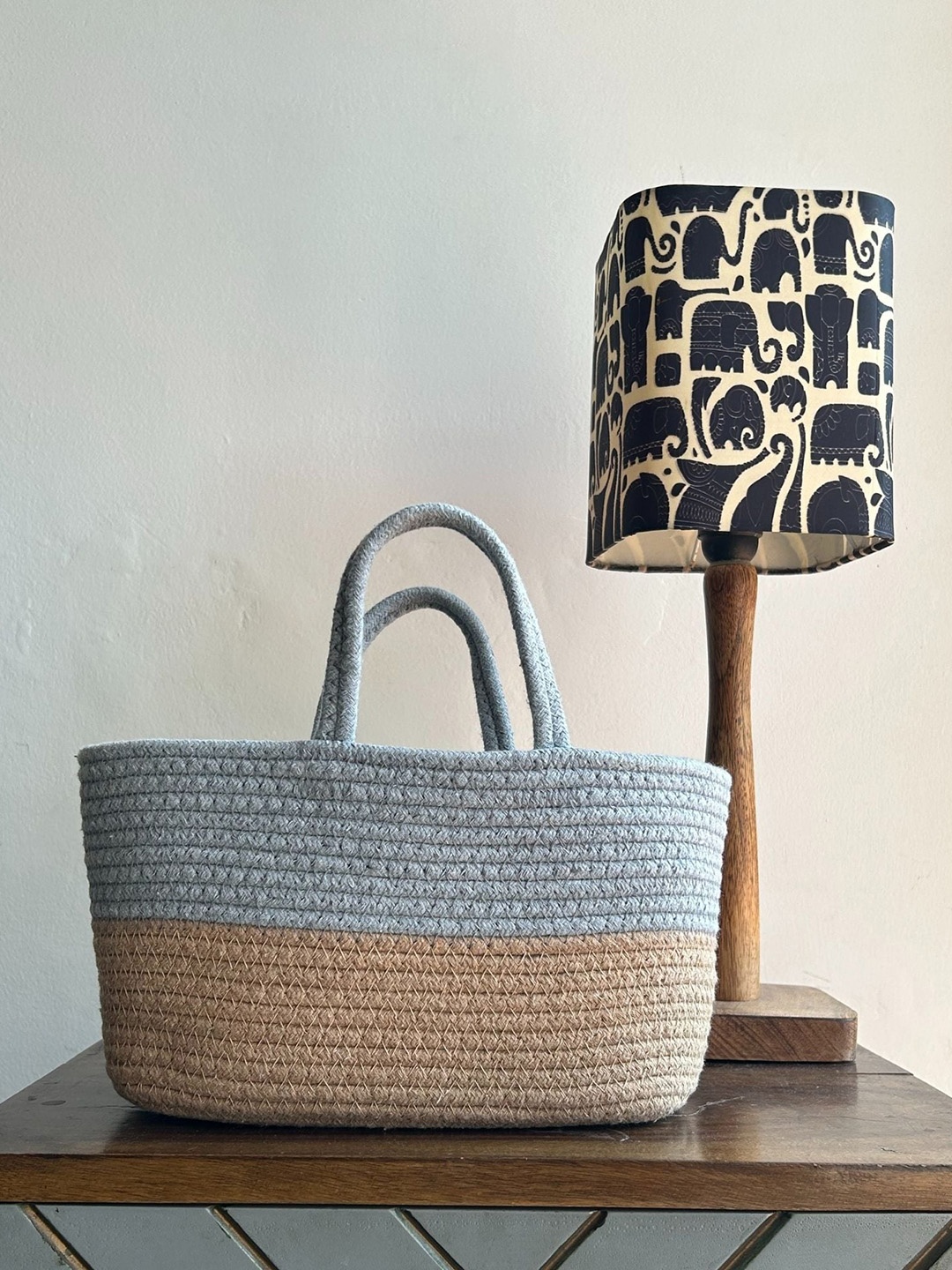 

JASMEY HOMES Grey & Beige Self Design Basket