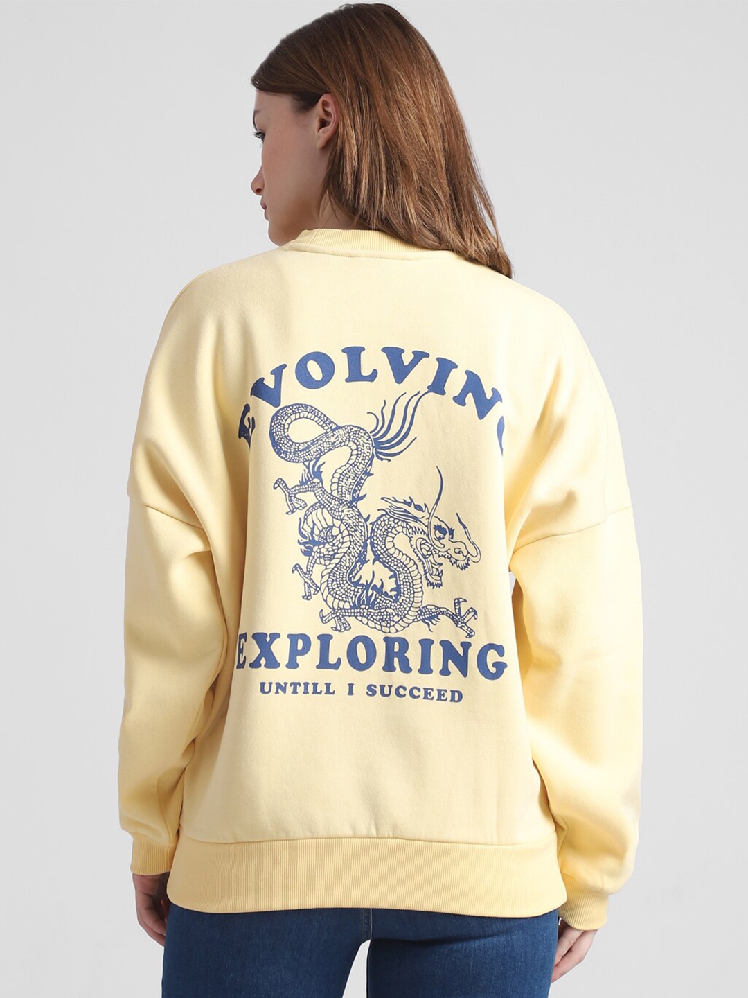

ONLY Typography Printed Round Neck Pullover Sweatshirt, Yellow