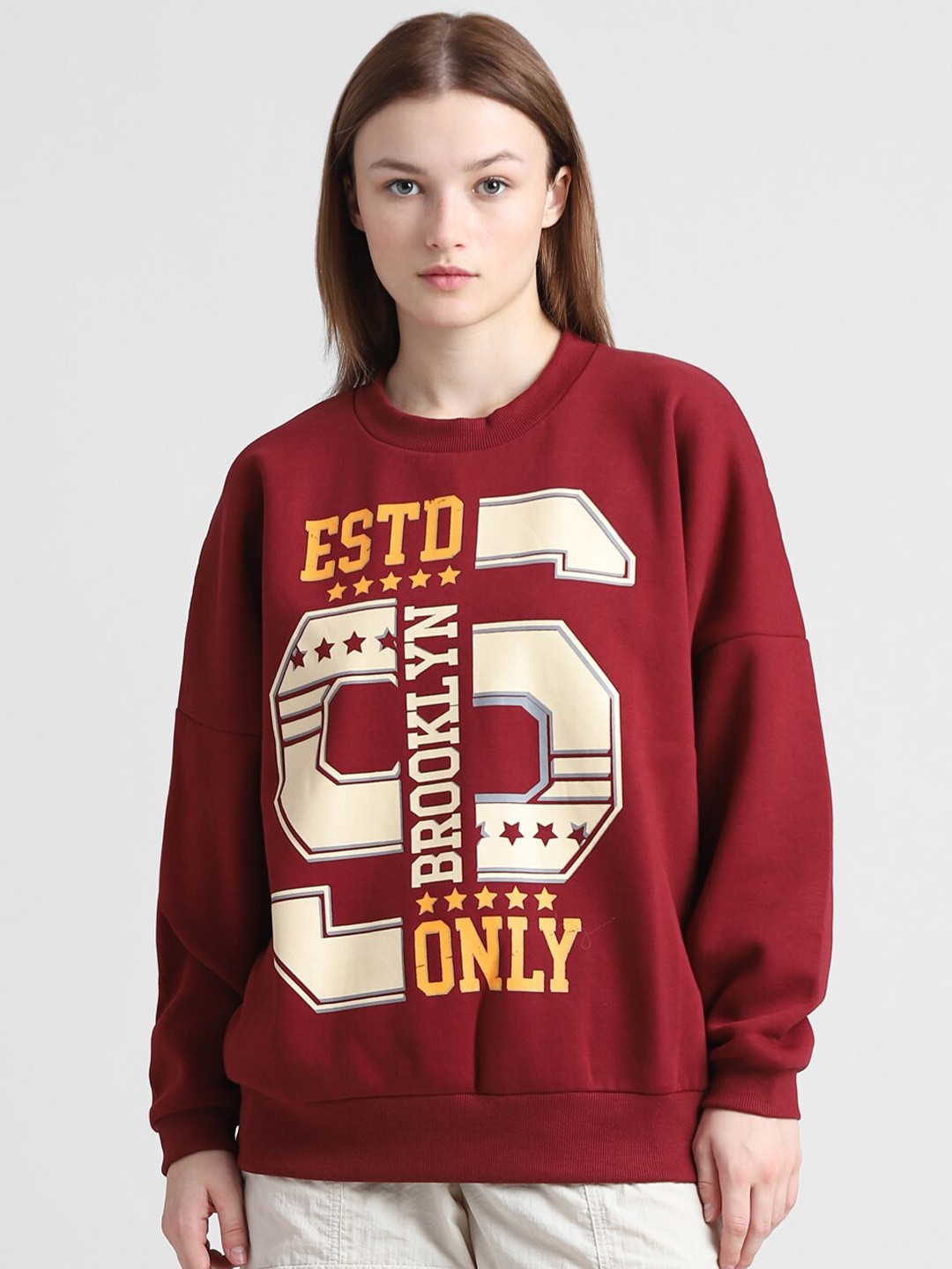 

ONLY Onl85 LS Alphanumeric Printed Pullover Sweatshirt, Red