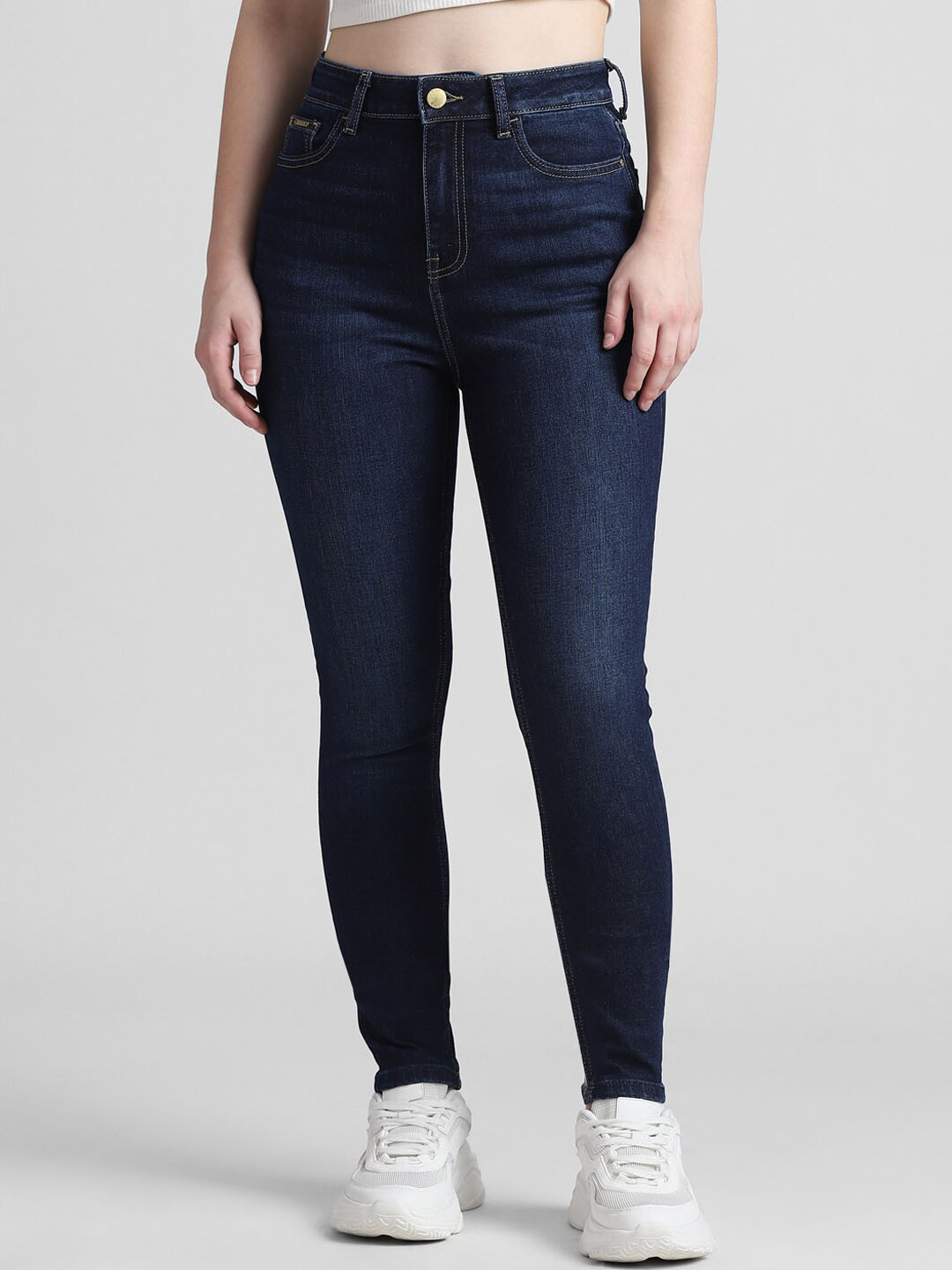 

ONLY Women Skinny Fit High-Rise Light Fade Stretchable Jeans, Blue