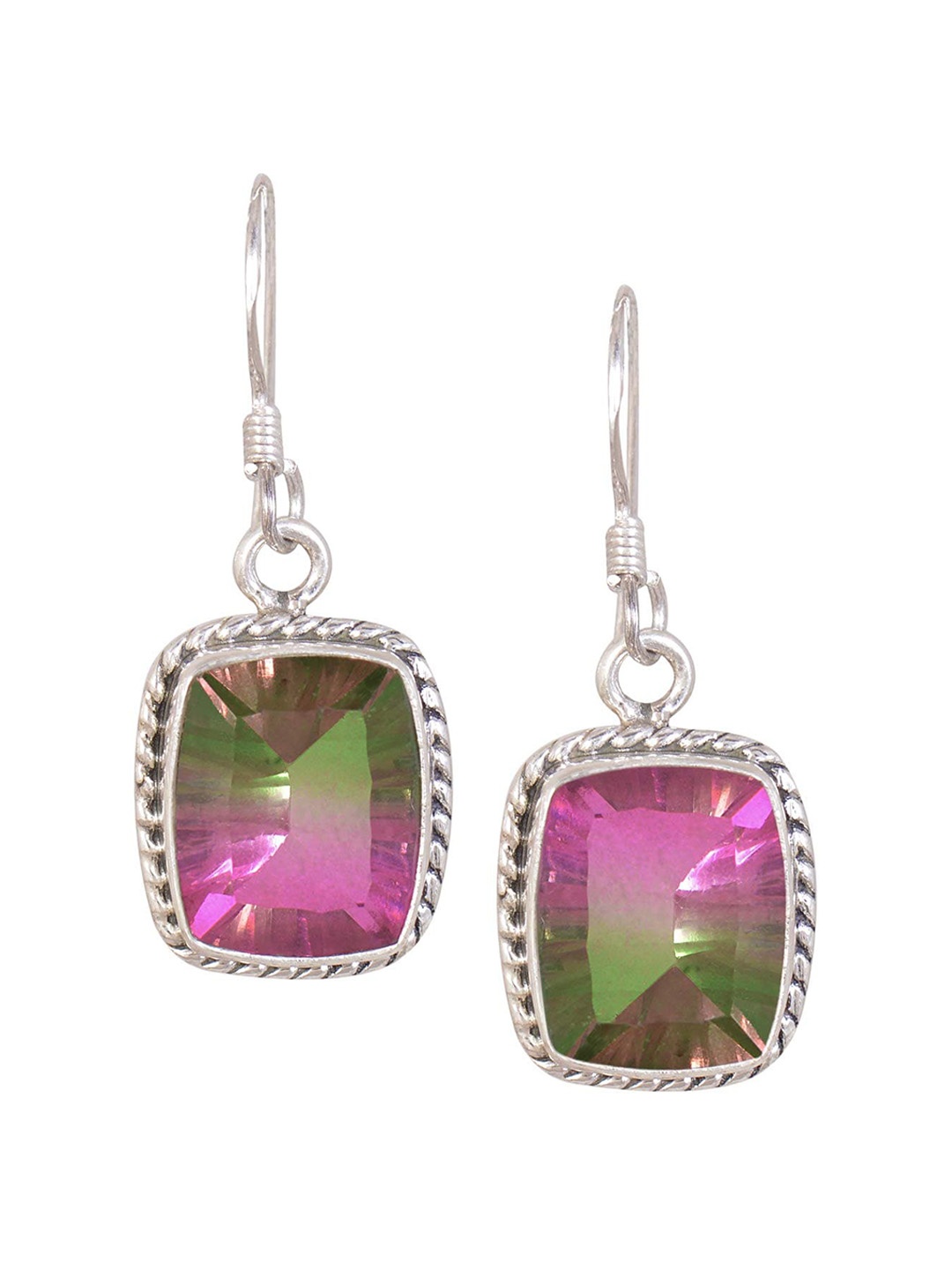 

Silverwala Silver-Plated Topaz-Studded Contemporary Drop Earrings