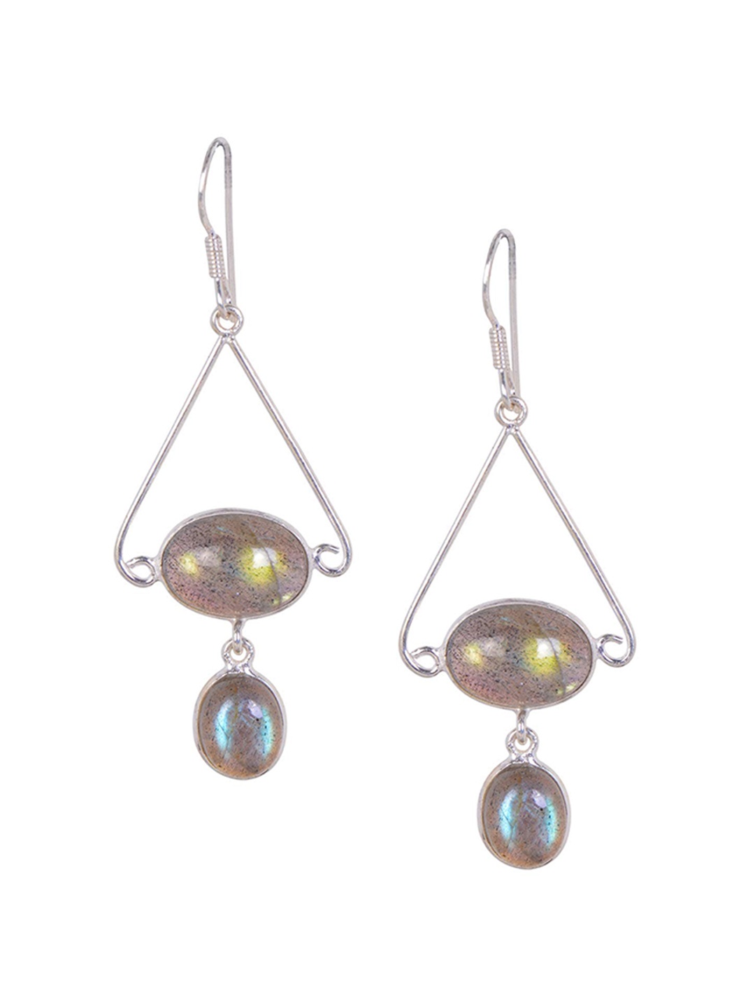 

Silverwala 925 Silver Silver-Plated Labradorite Stone Studded Contemporary Drop Earrings