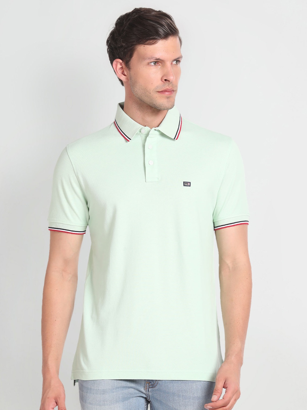 

Arrow Sport Polo Collar Short Sleeves Pure Cotton T-shirt, Sea green