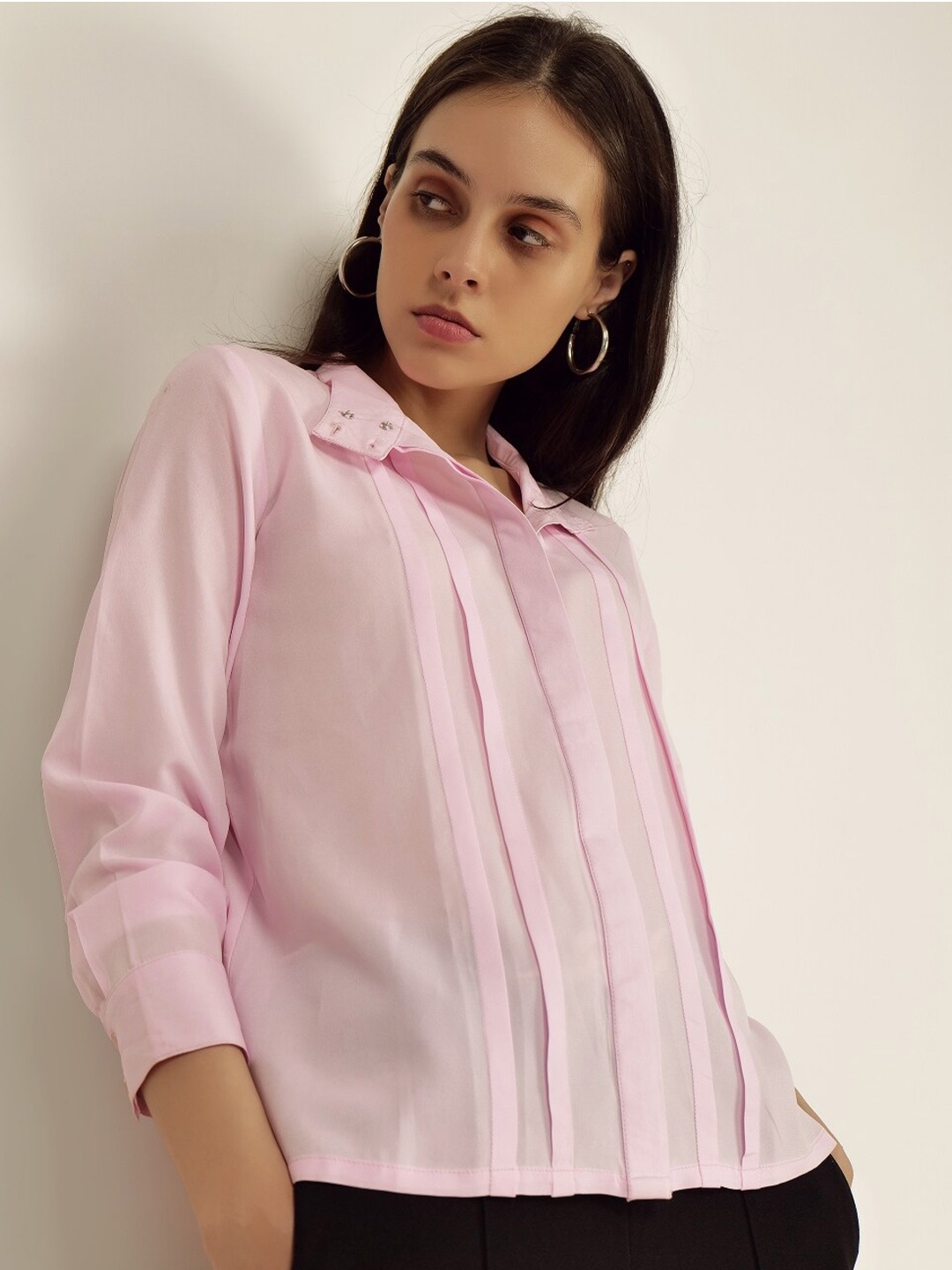 

INVICTUS High Neck Cuffed Sleeves Top, Pink