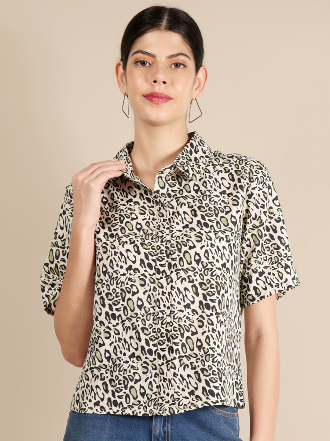 

INVICTUS Animal Printed Opaque Casual Shirt, Beige