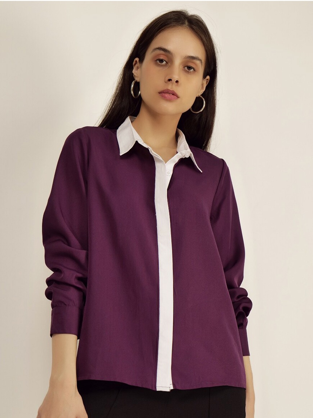 

INVICTUS Spread Collar Casual Shirt, Purple