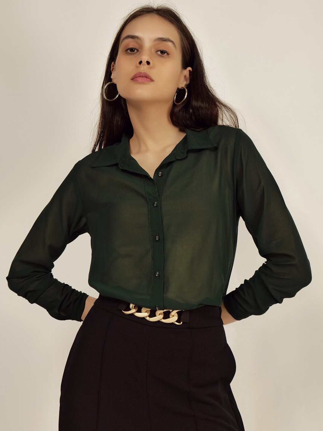 

INVICTUS Spread Collar Opaque Casual Shirt, Green