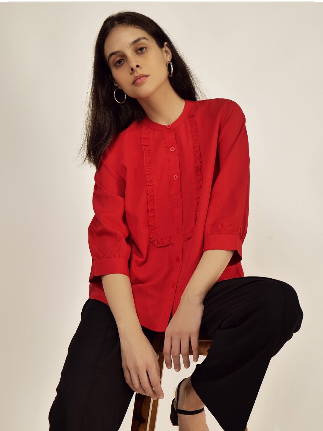 

INVICTUS Band Collar Casual Shirt, Red