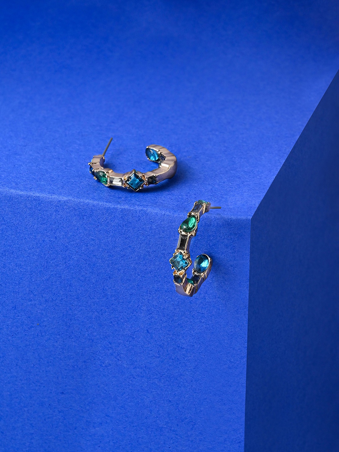 

Accessorize Stone-Studded Classic Half Hoop Earrings, Green