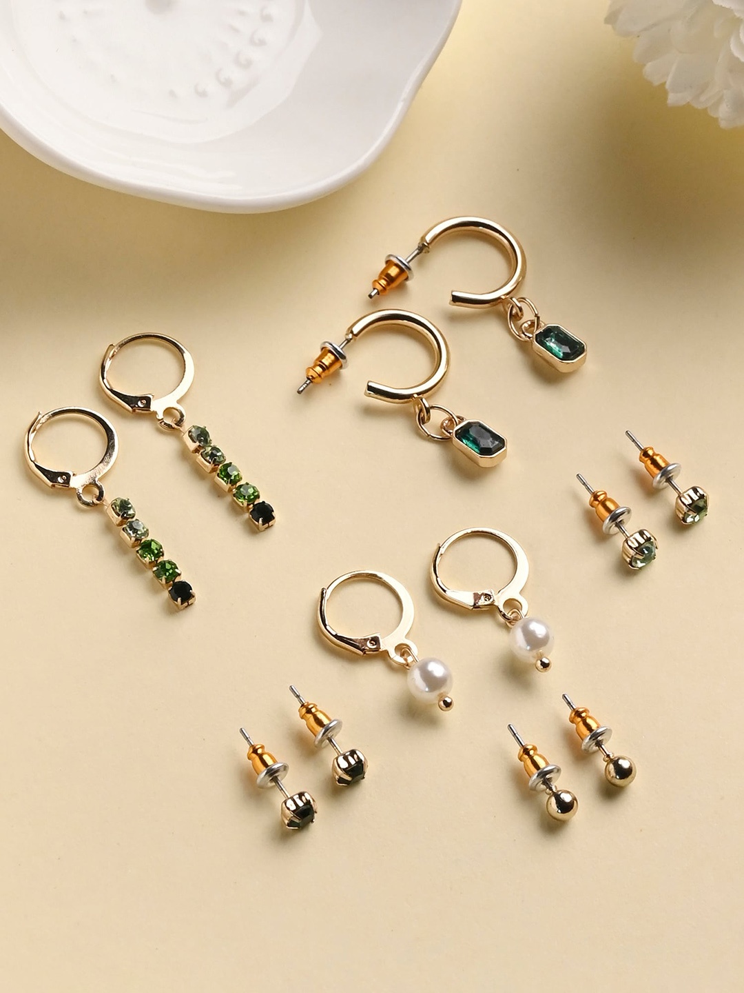

Accessorize Set Of 6 Stone-Studded Classic Drop Earrings, Gold