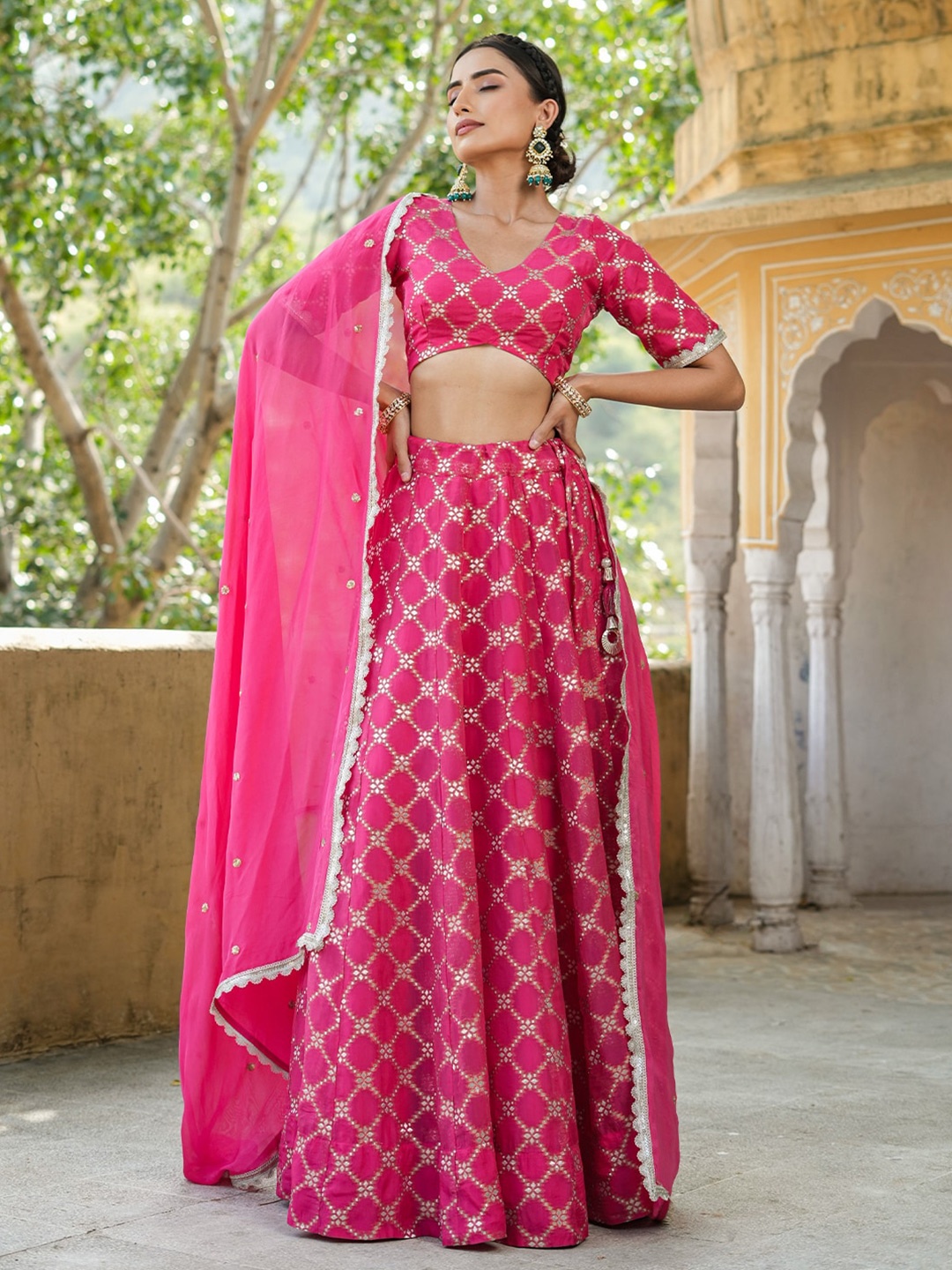 

EverBloom Mirror Work Ready to Wear Lehenga & Blouse With Dupatta, Pink