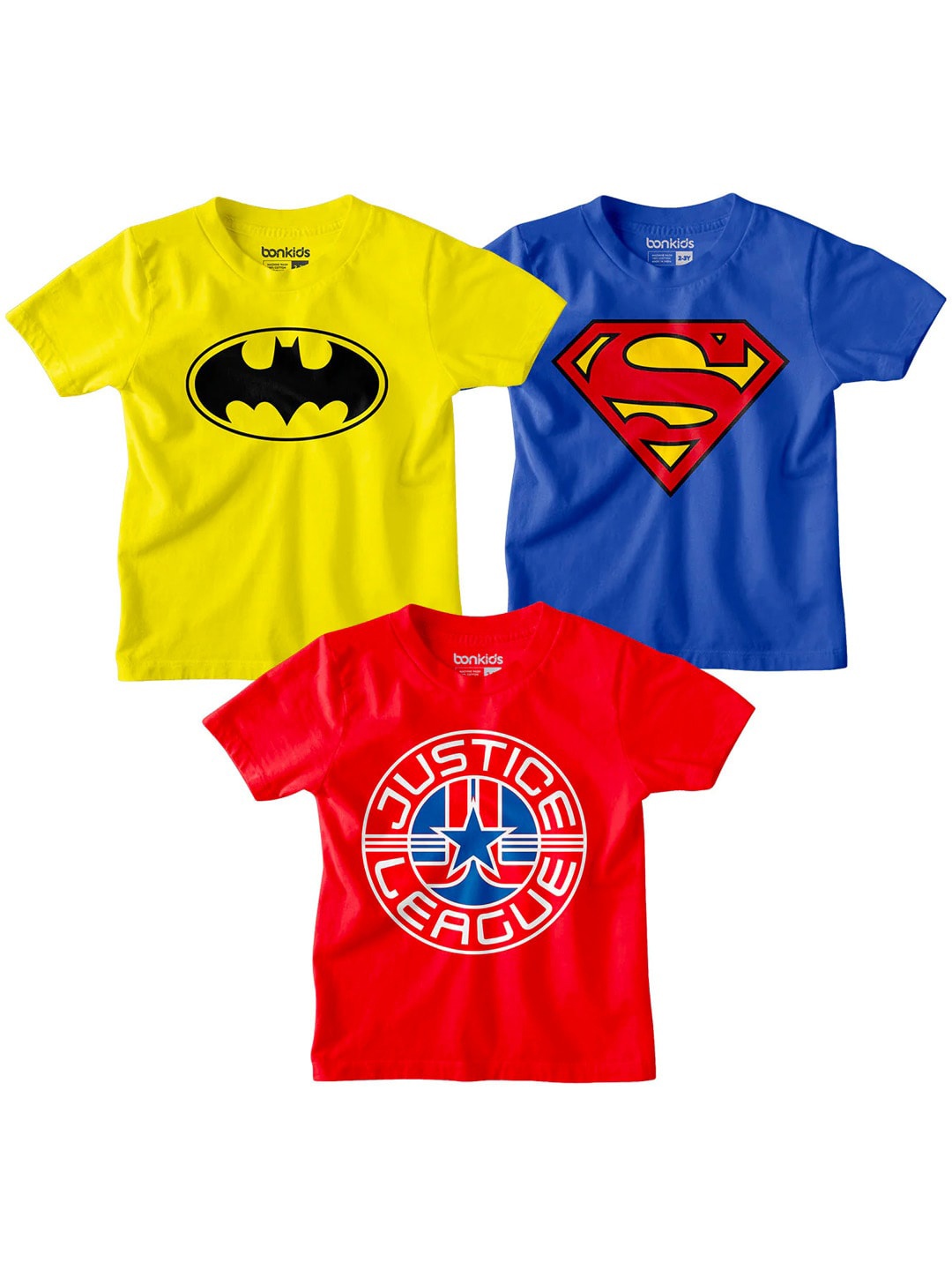 

BONKIDS Boys Pack Of 3 Graphic Printed Cotton T-shirt, Blue