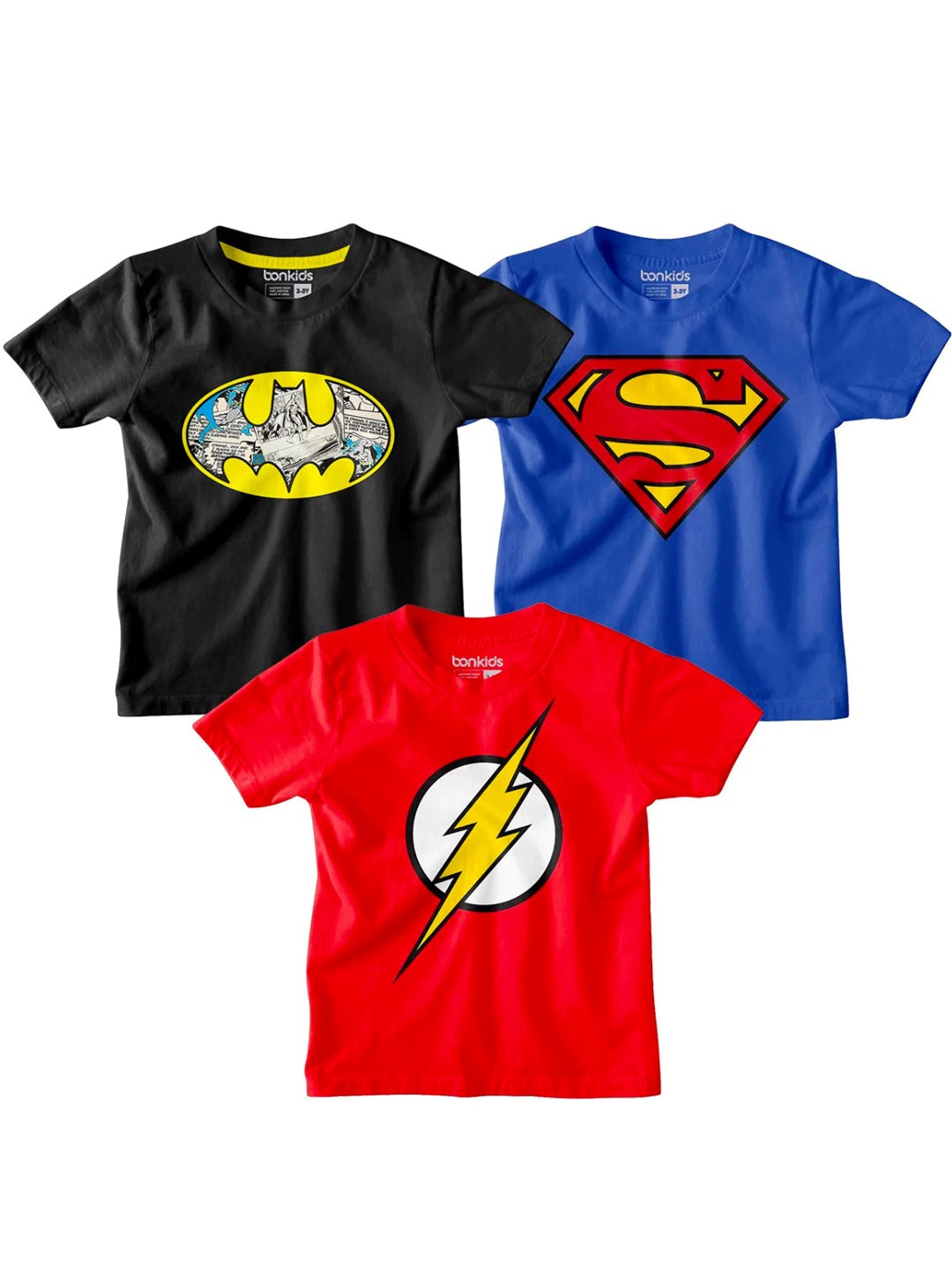 

BONKIDS Boys Pack Of 3 Graphic Printed Cotton T-shirt, Black