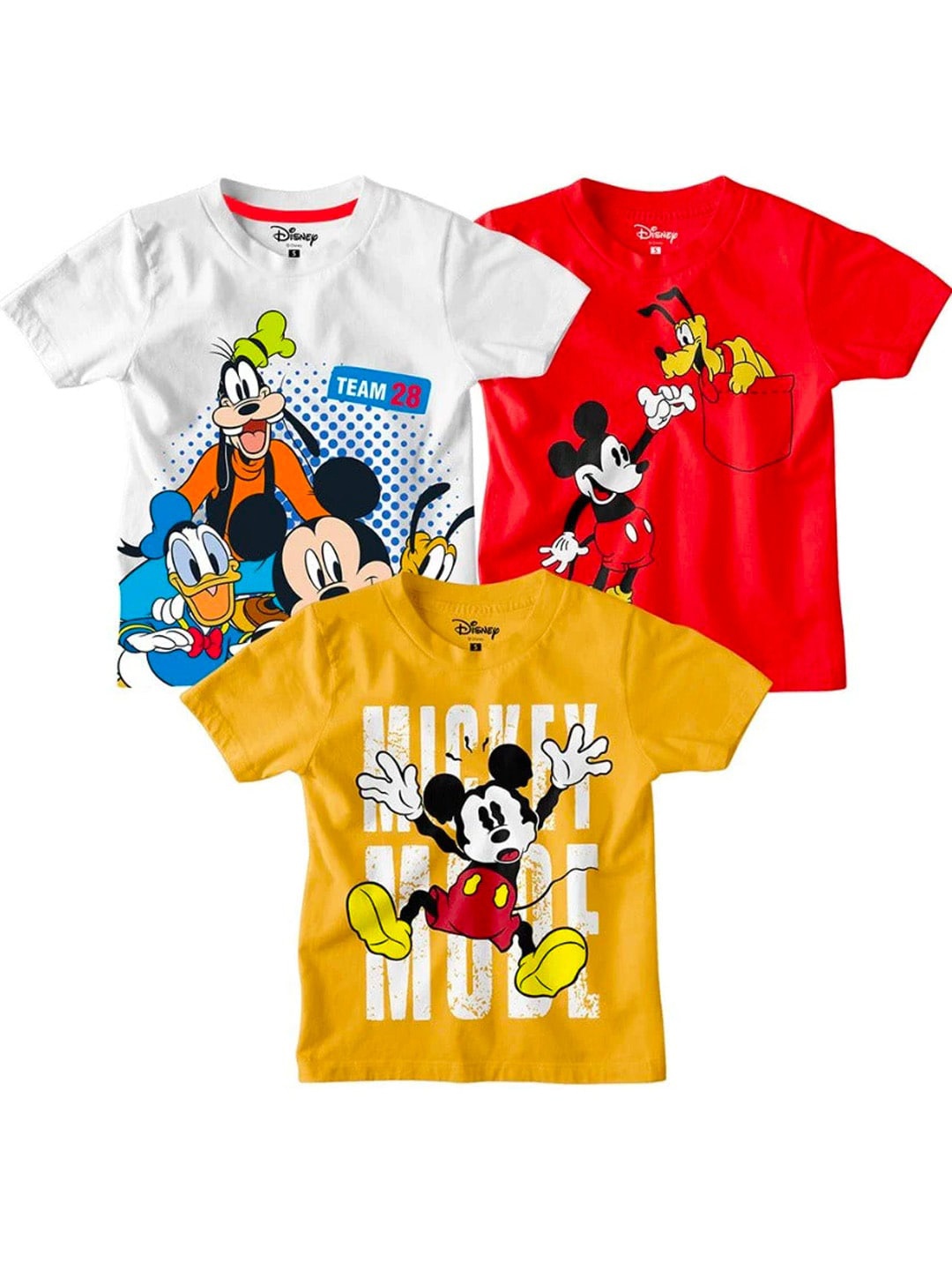 

BONKIDS Boys Pack Of 3 Humour and Comic Printed Mickey Mouse Cotton T-shirt, White