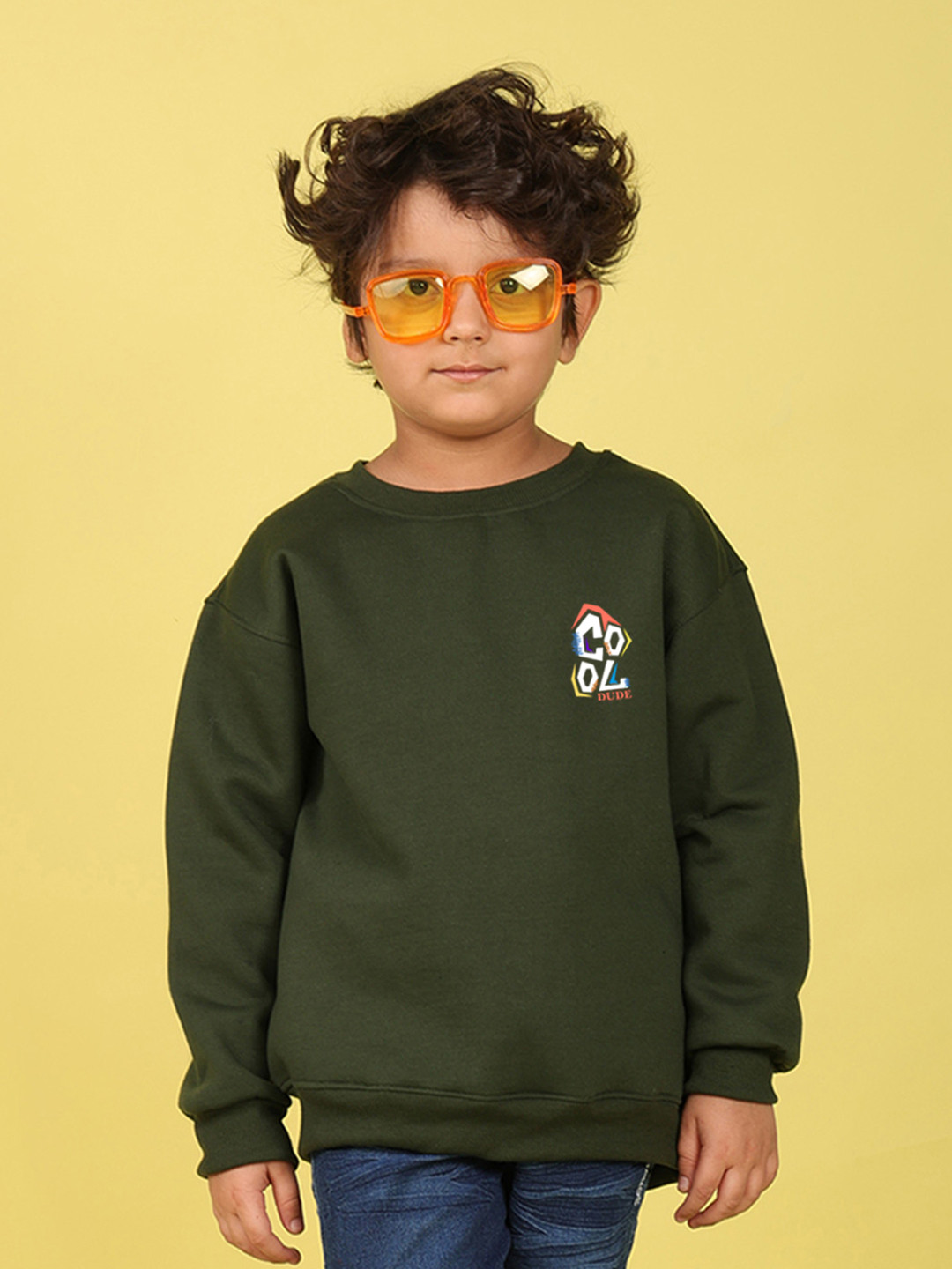 

NUSYL Kids Graphic Printed Fleece Oversized Sweatshirt, Green