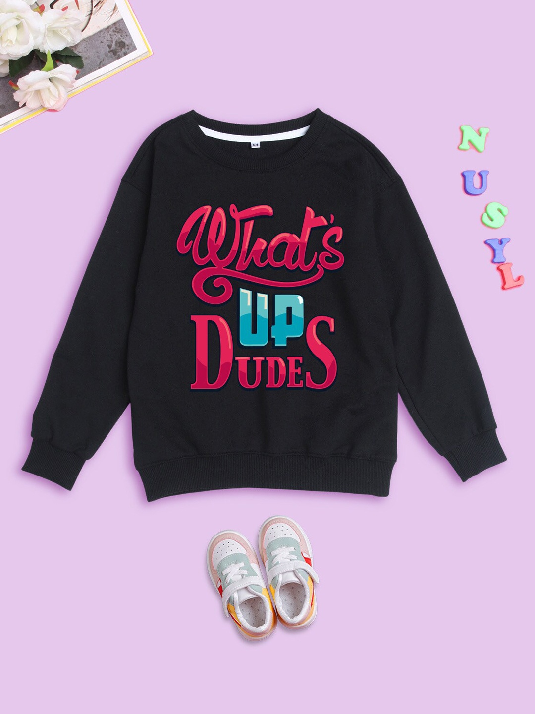 

NUSYL Kids Printed Oversized Sweatshirt, Black