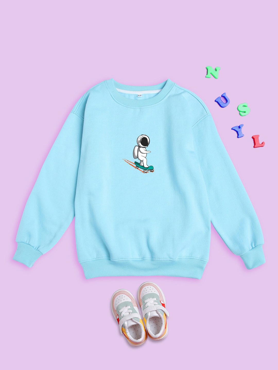 

NUSYL Kids Graphic Printed Oversized Fleece Sweatshirt, Blue