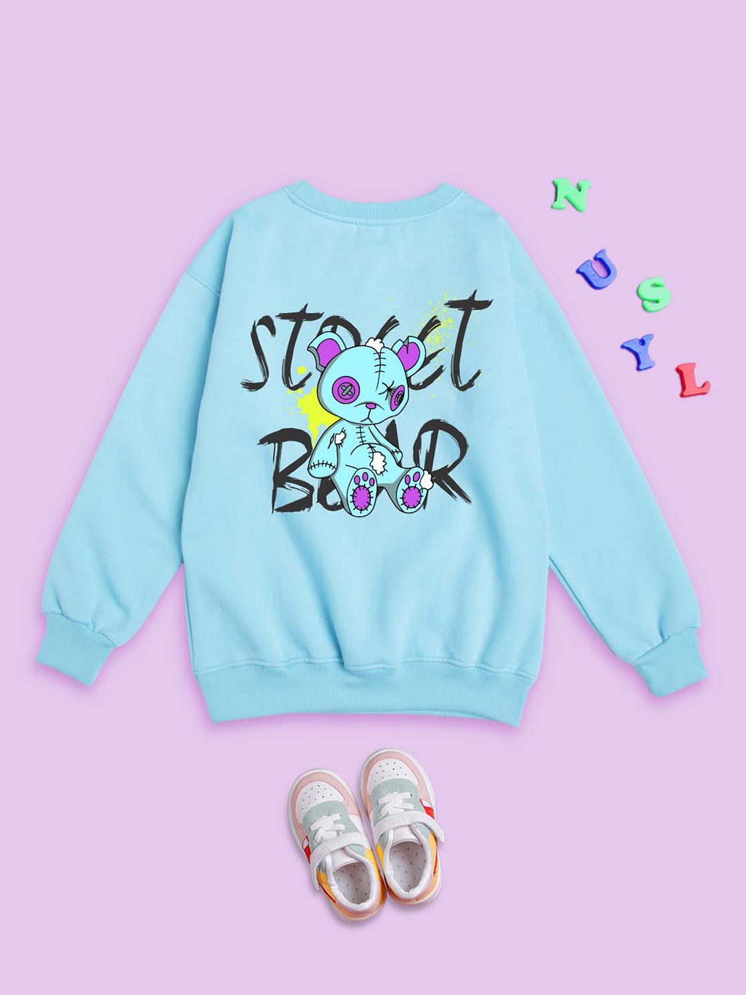 

NUSYL Kids Graphic Printed Fleece Pullover Oversized Sweatshirt, Blue