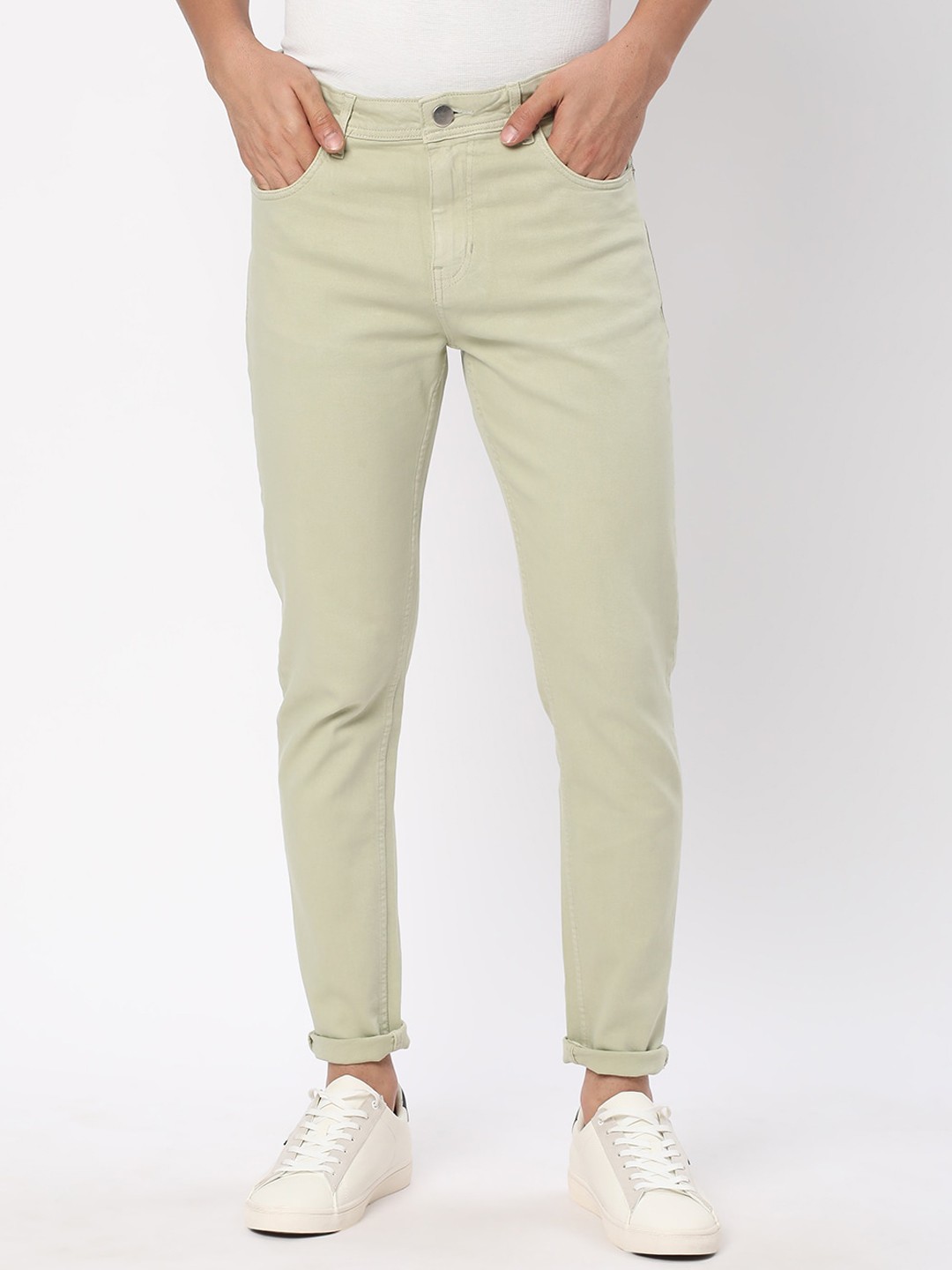 

R&B Men Cotton Clean Look Tapered Fit Jeans, Beige