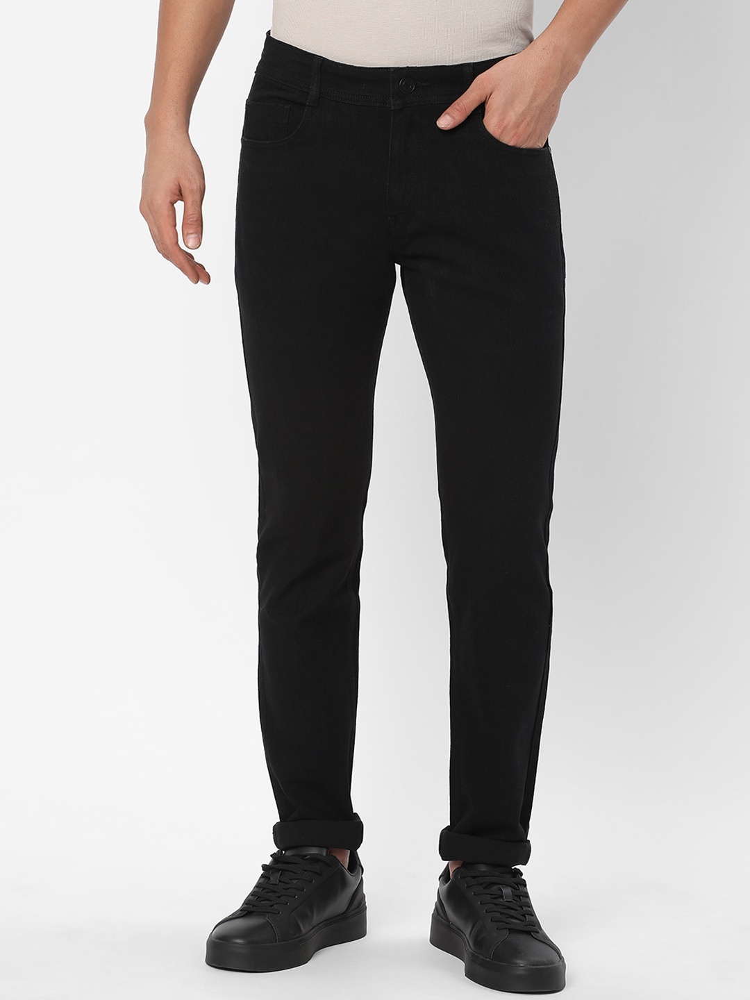 

R&B Men Mid-Rise Slim Fit Cotton Jeans, Black