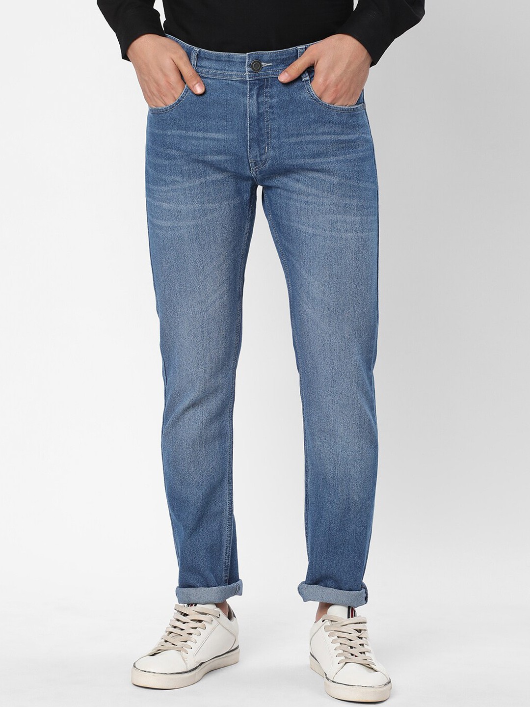 

R&B Men Cotton Clean Look Slim Fit Light Fade Jeans, Blue