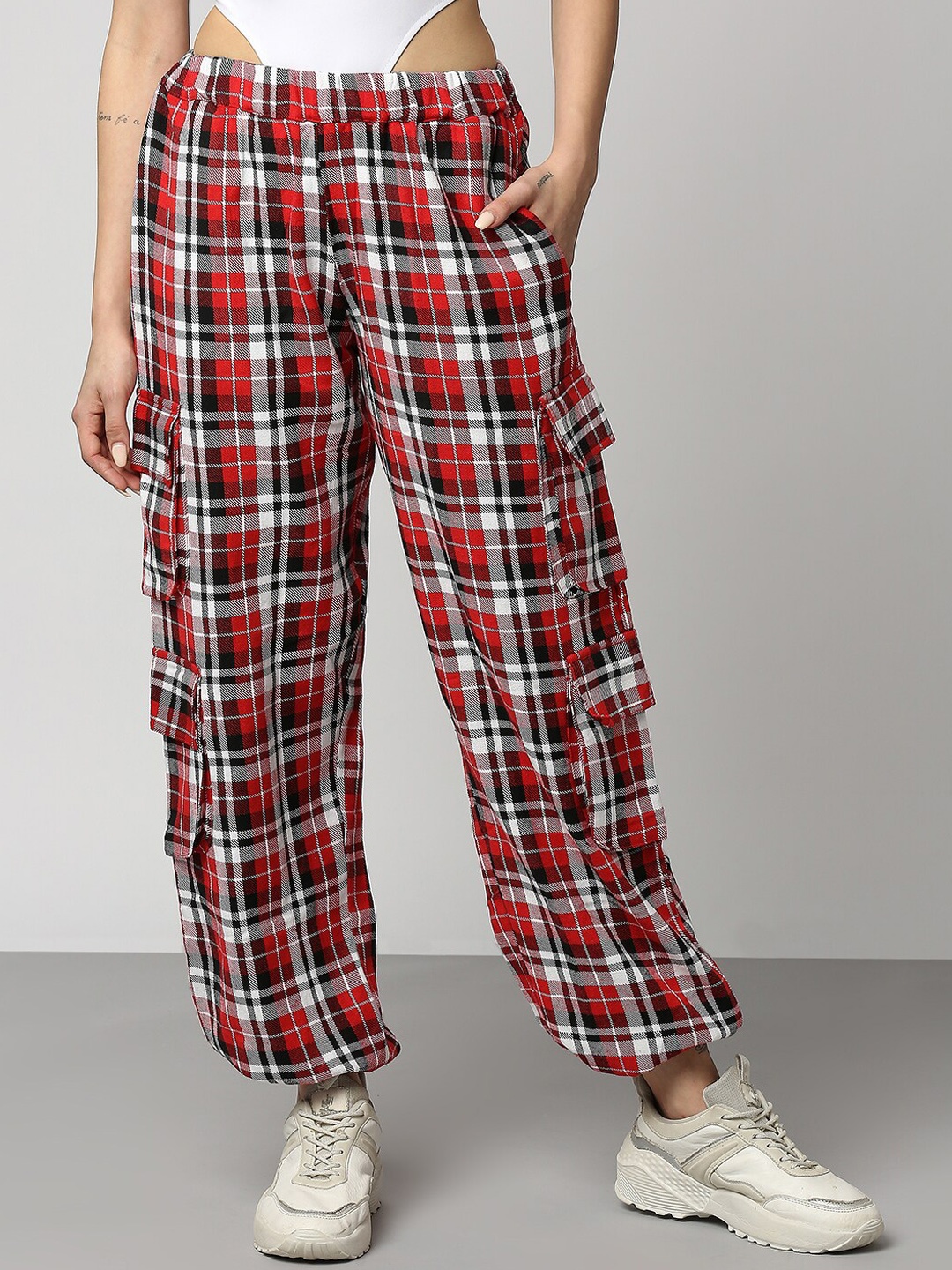 

Disrupt Women Checked Relaxed-Fit Joggers, Red