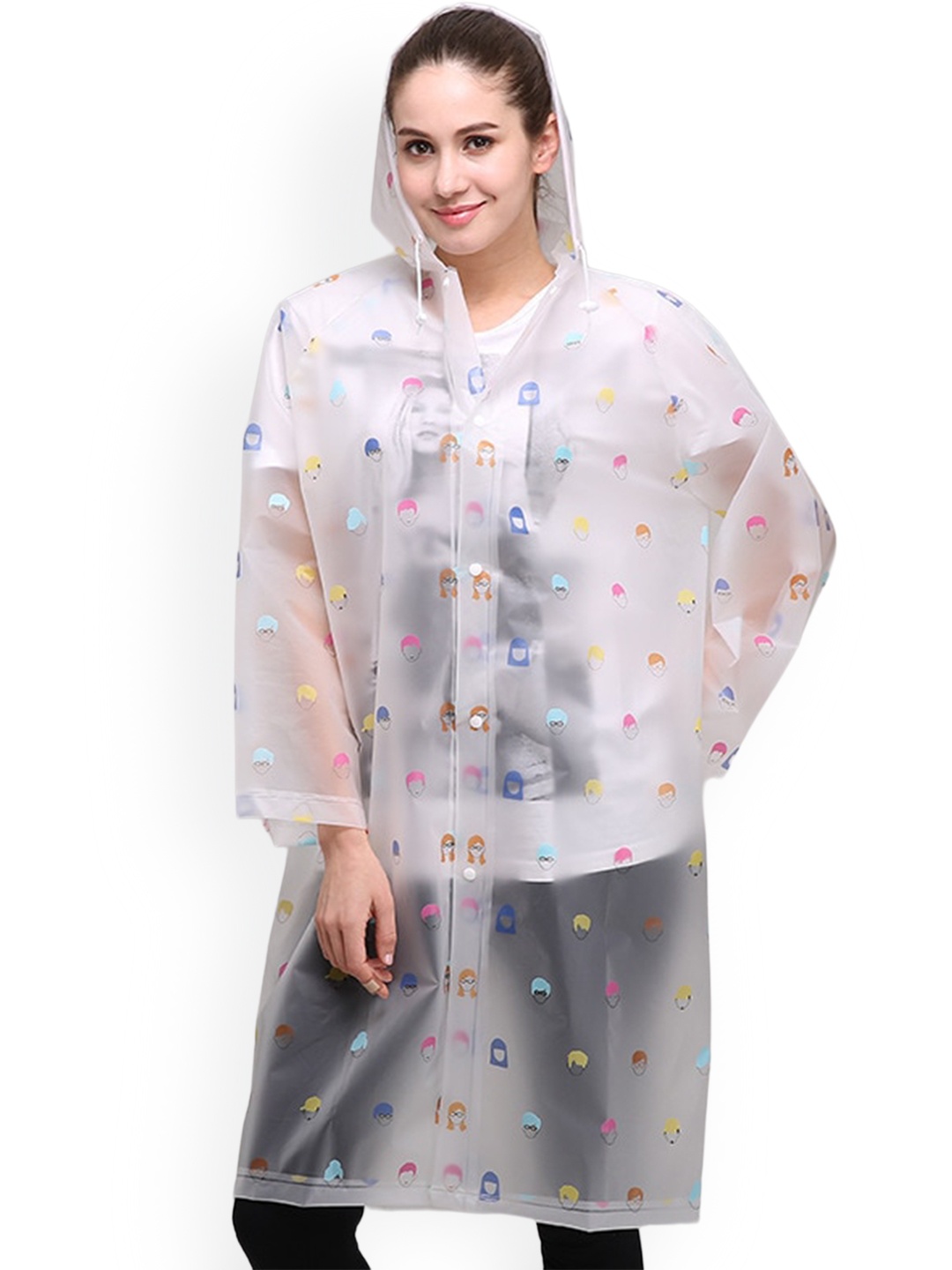 

Alexvyan Printed Hooded Lightweight Reusable Waterproof Rain Jacket, White