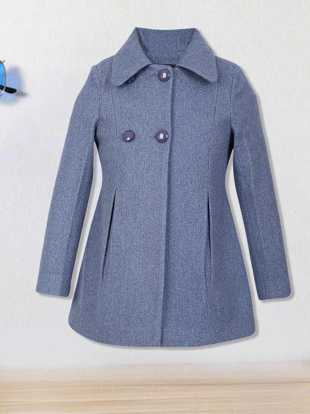 

CHIMPRALA Girls Solid Spread Collar Wollen Overcoat, Blue