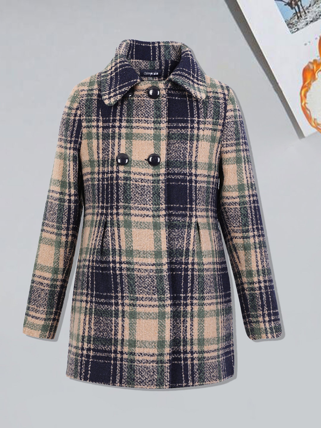 

CHIMPRALA Girls Checked Woollen Trench Coat, Beige