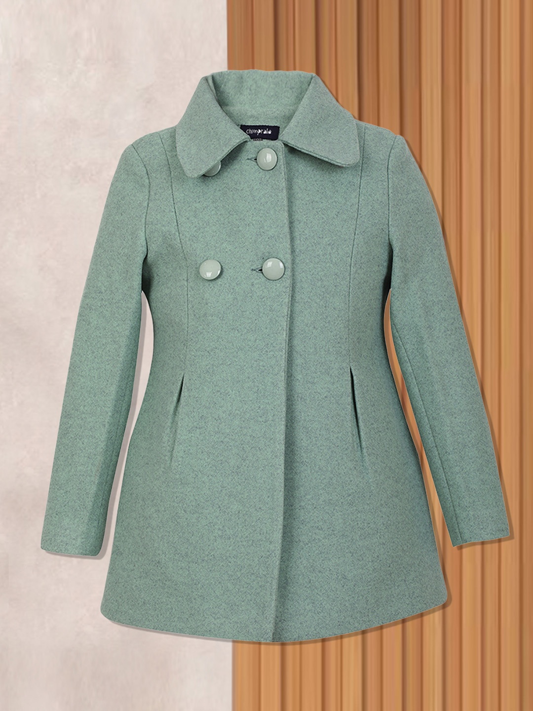 

CHIMPRALA Girls Woollen Longline Trench Coat, Green