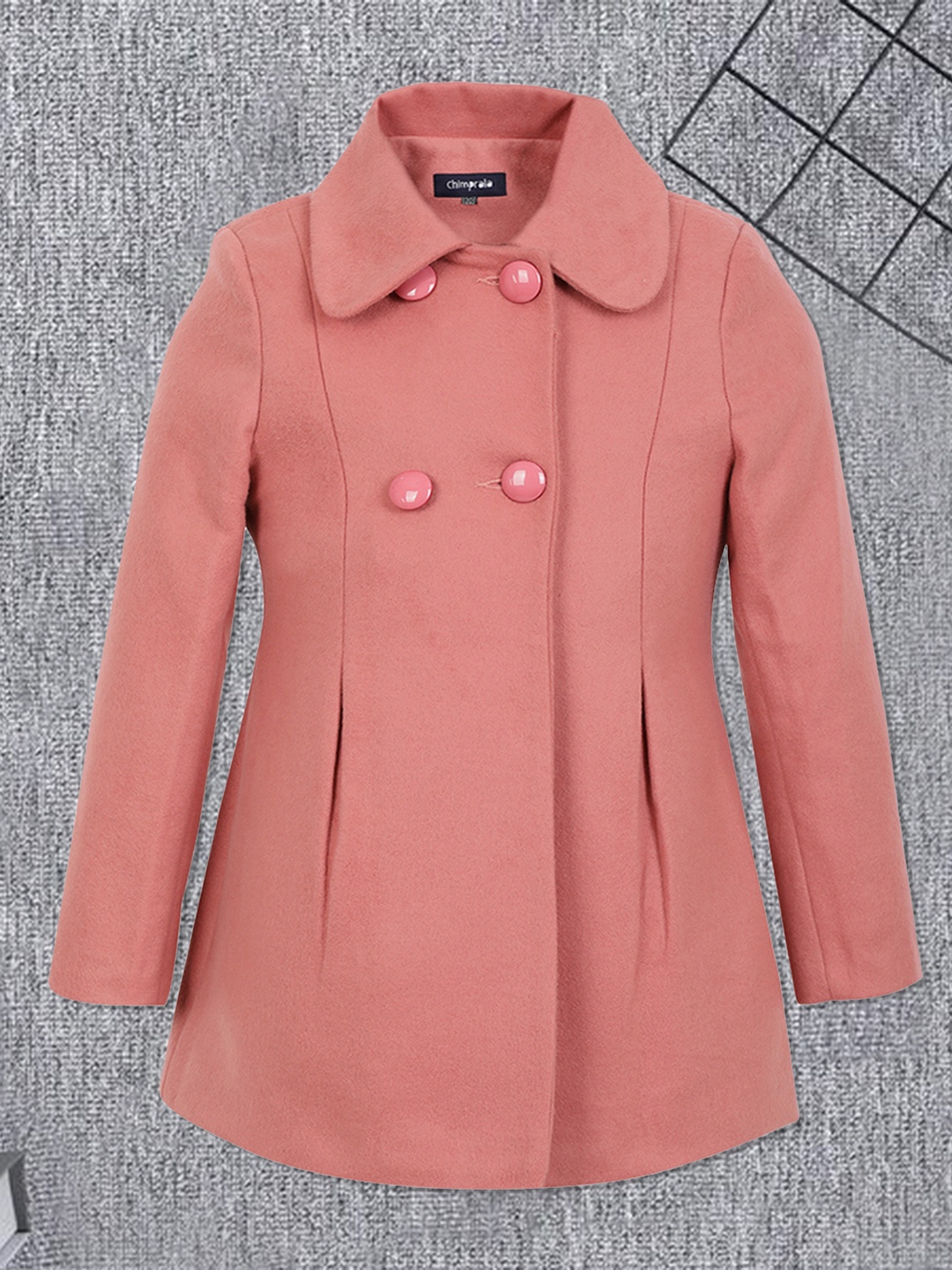 

CHIMPRALA Girls Solid Spread Collar Wollen Overcoat, Peach