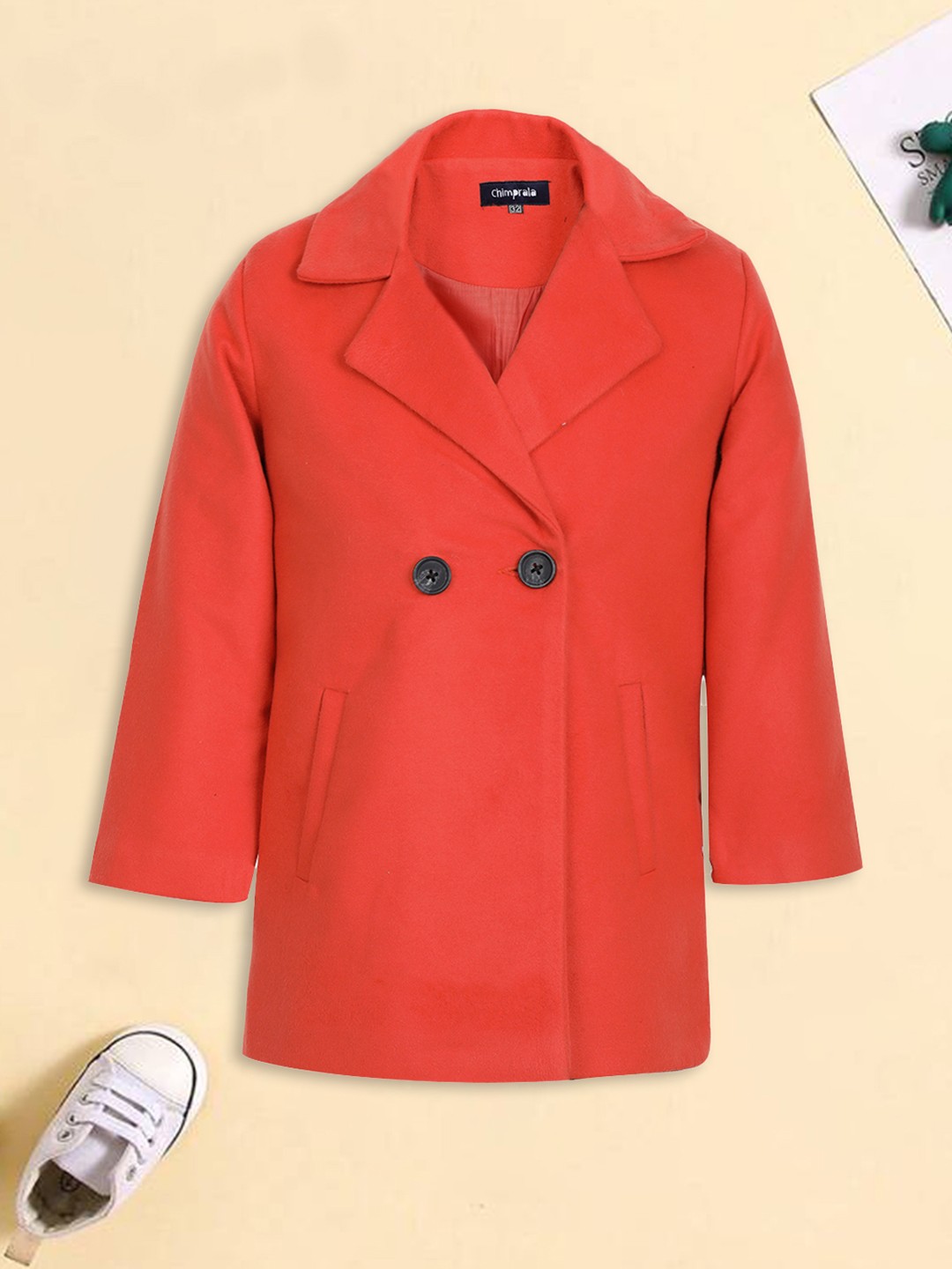 

CHIMPRALA Girls Woollen Trench Coat, Orange
