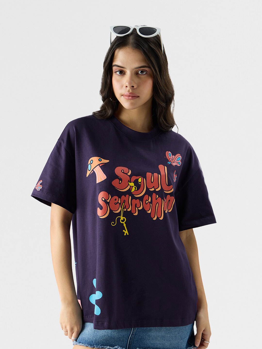 

The Souled Store Alice In Wonderland Printed Oversized Pure Cotton T-shirt, Purple