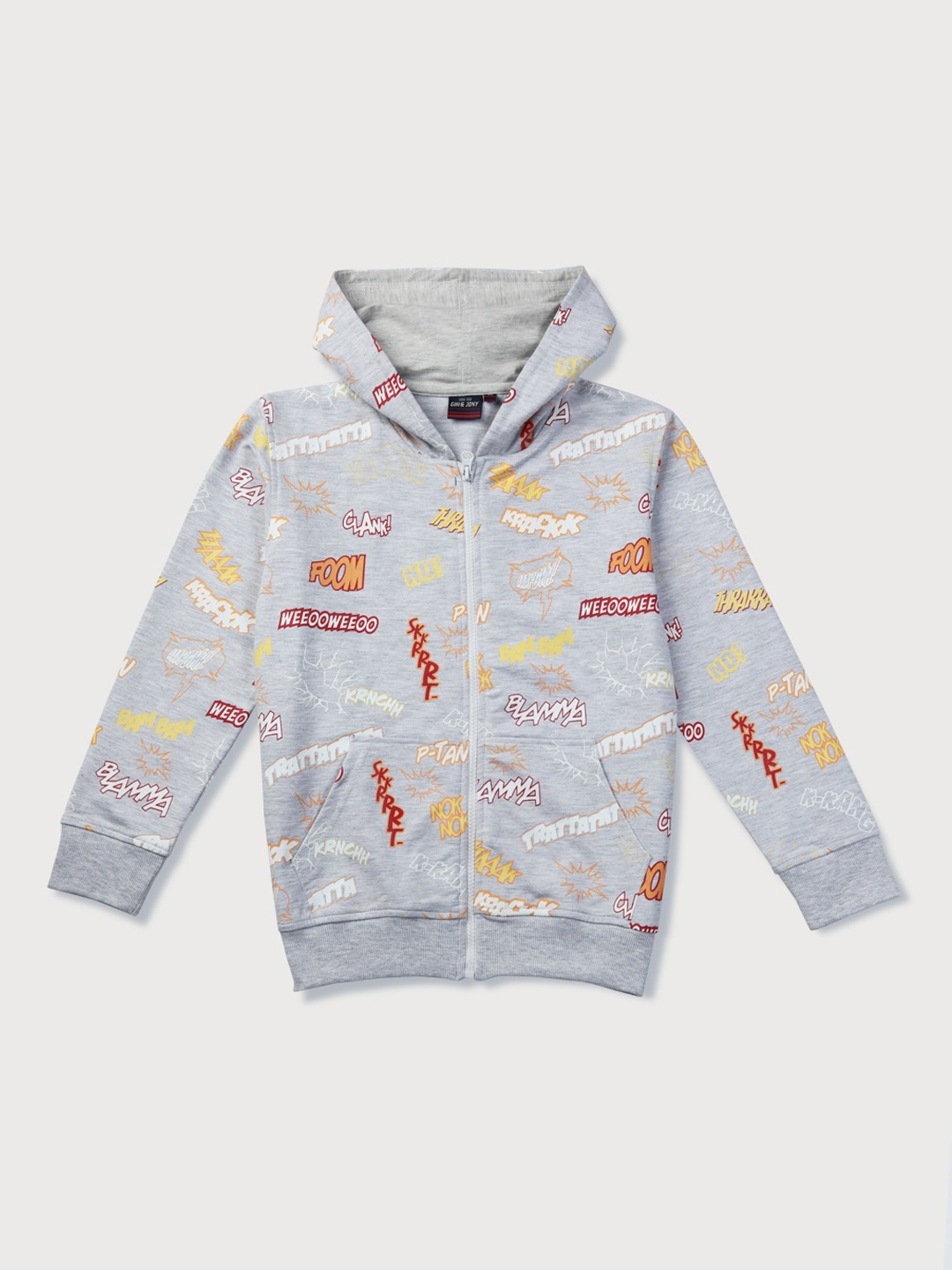 

Gini and Jony Boys Graphic Printed Cotton Hooded Bomber Jacket, Grey