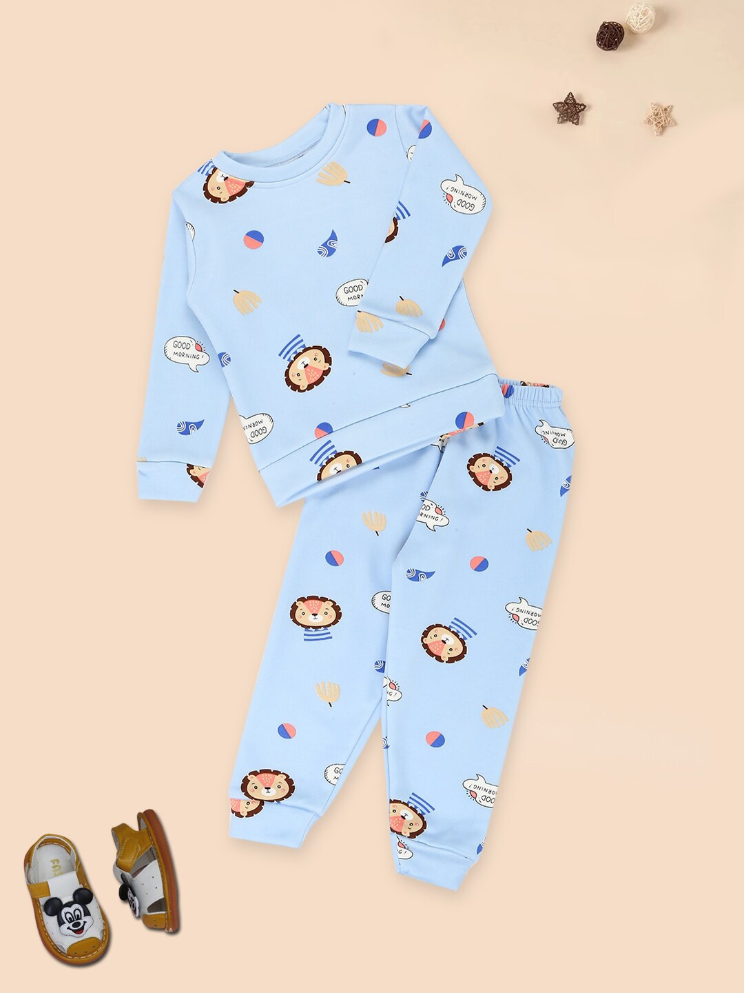 

MeeMee Kids Conversational Printed Comfortable Fit T-Shirt With Lounge pants, Blue