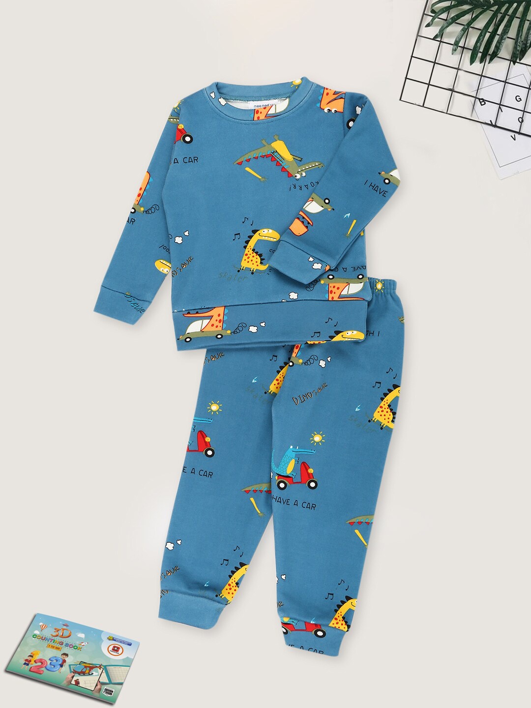 

MeeMee Kids Conversational Printed Comfortable Fit T-Shirt With Lounge pants, Teal