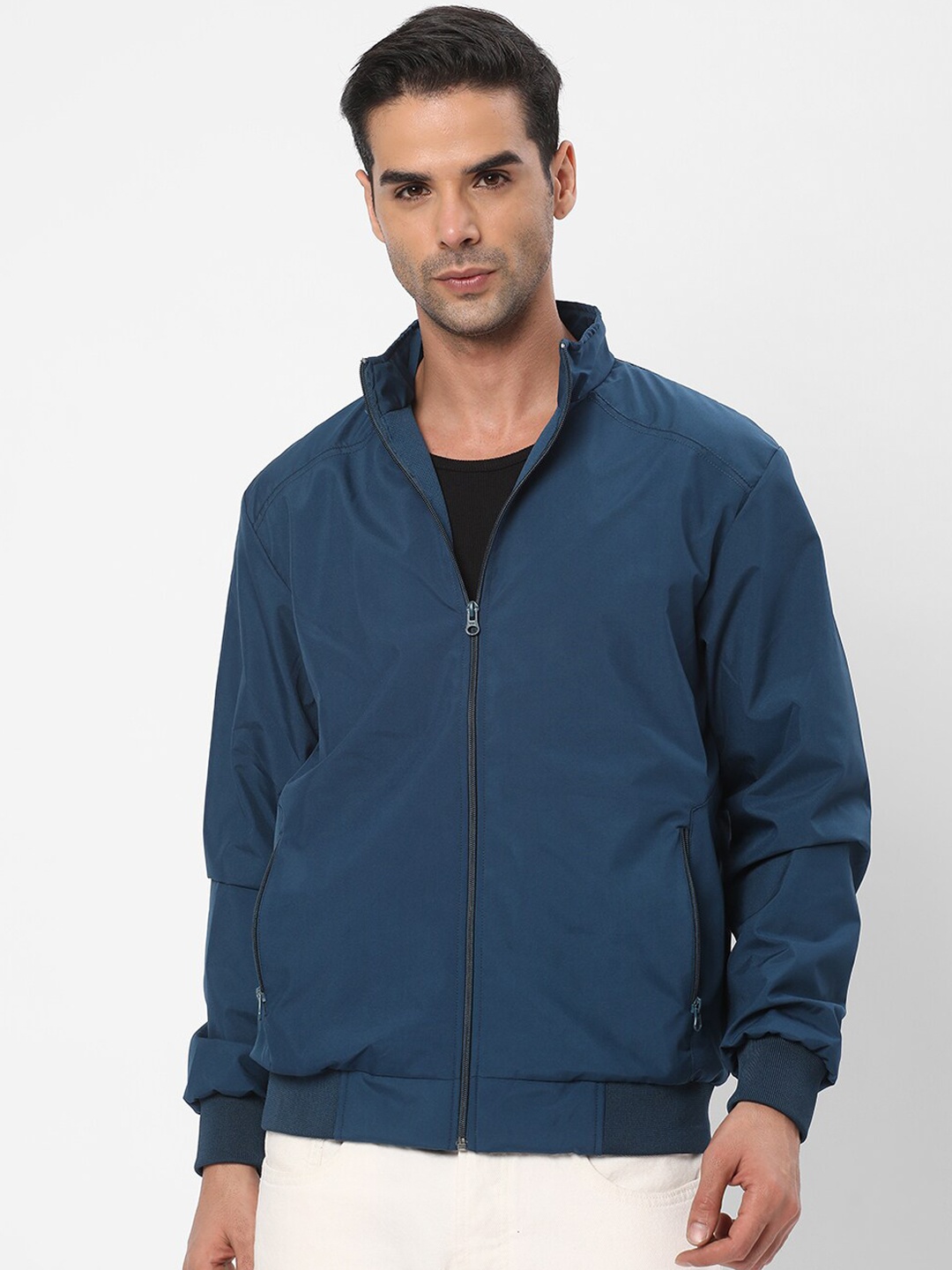 

R&B Long Sleeves Bomber Jacket, Blue