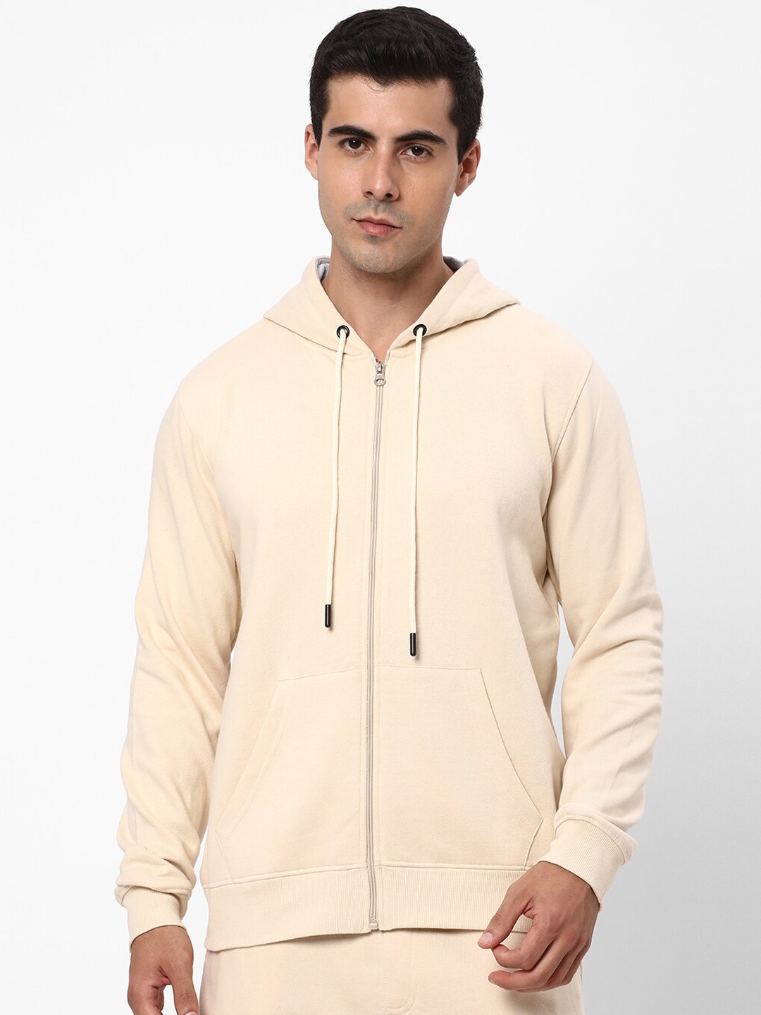 

R&B Hooded Cotton Bomber Jacket, Beige