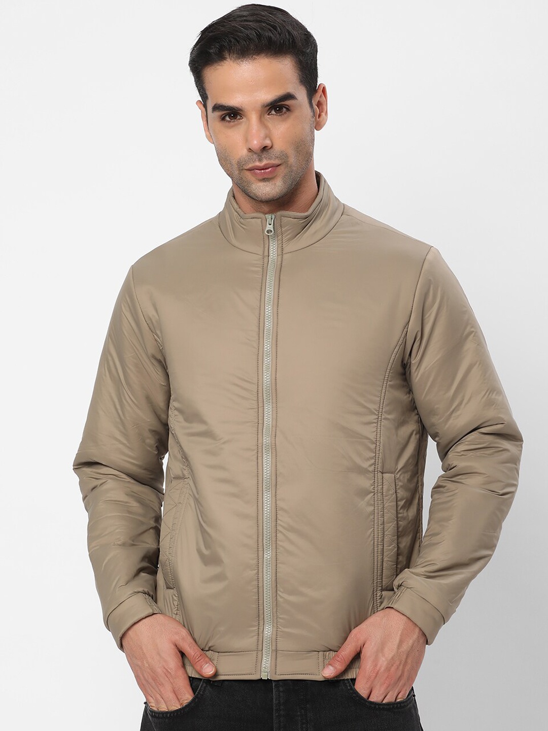 

R&B Long Sleeves Bomber Jacket, Beige