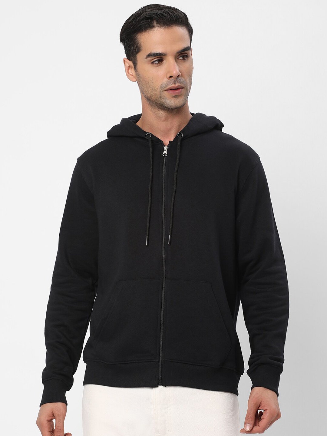 

R&B Hooded Cotton Bomber Jacket, Black