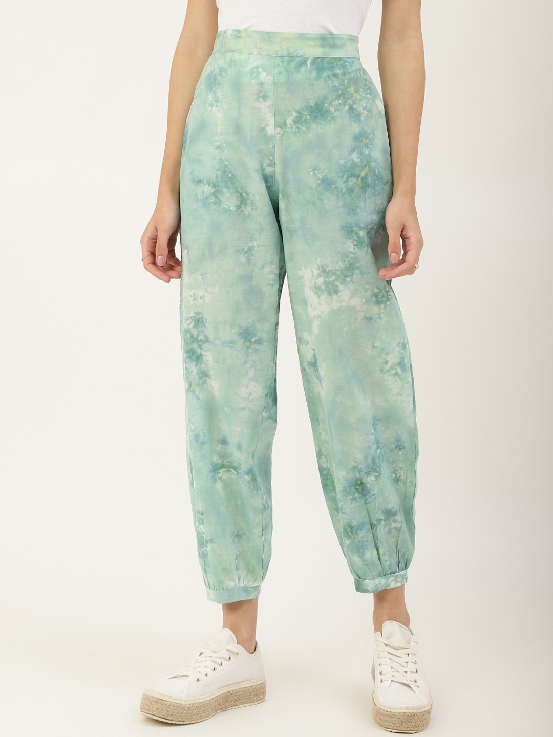 

DECKEDUP Women Floral Printed Relaxed Wrinkle Free Cotton Joggers, Green